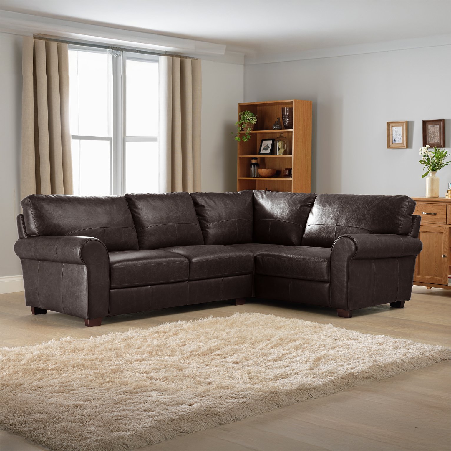 Argos Home Salisbury Leather RH Corner Sofa - Chocolate