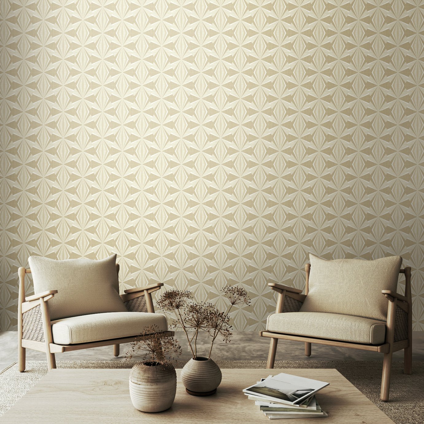 Hoopla Walls Sunray Diamond Beige Wallpaper