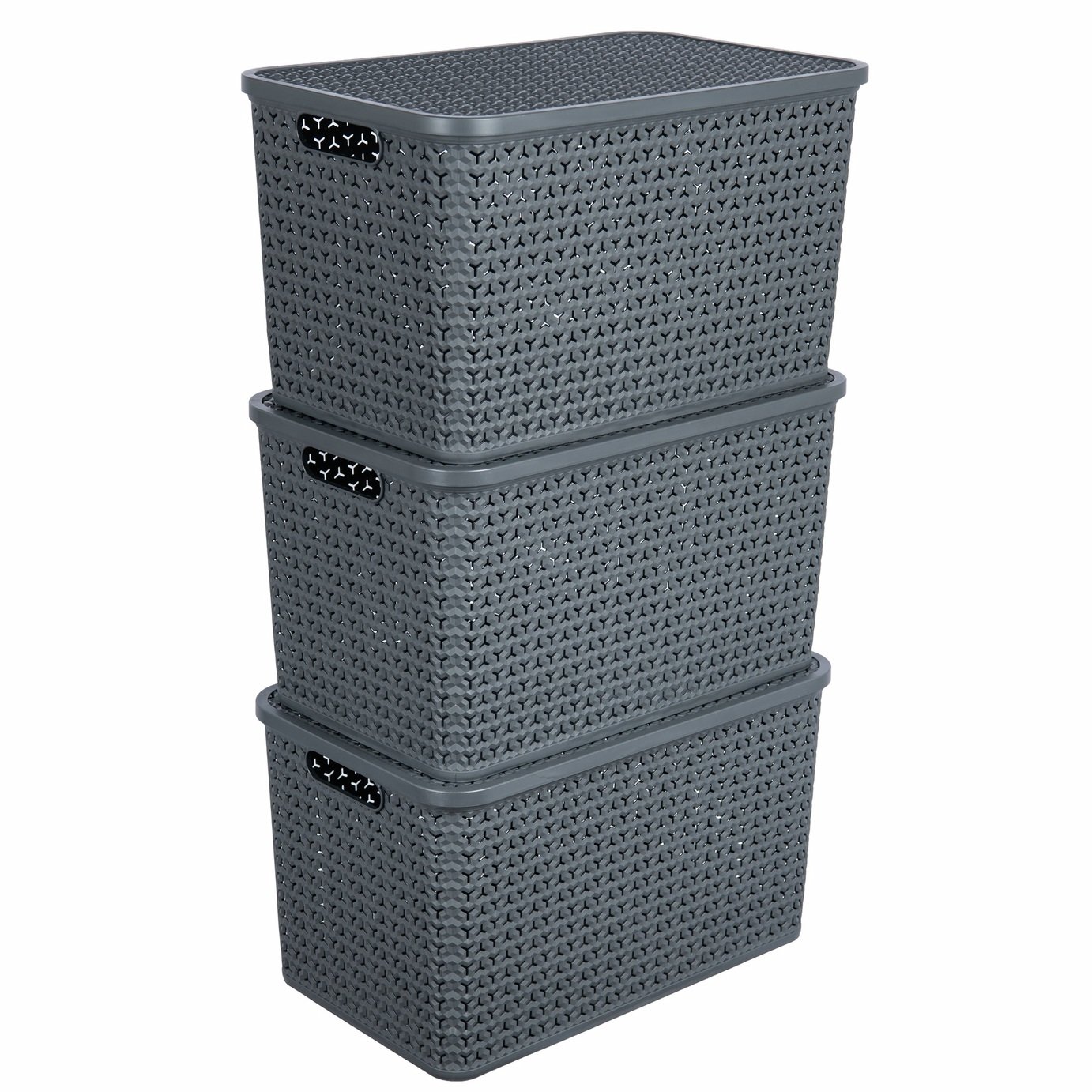 Strata Urban 3 x 42L Storage Baskets with Lid - Charcoal
