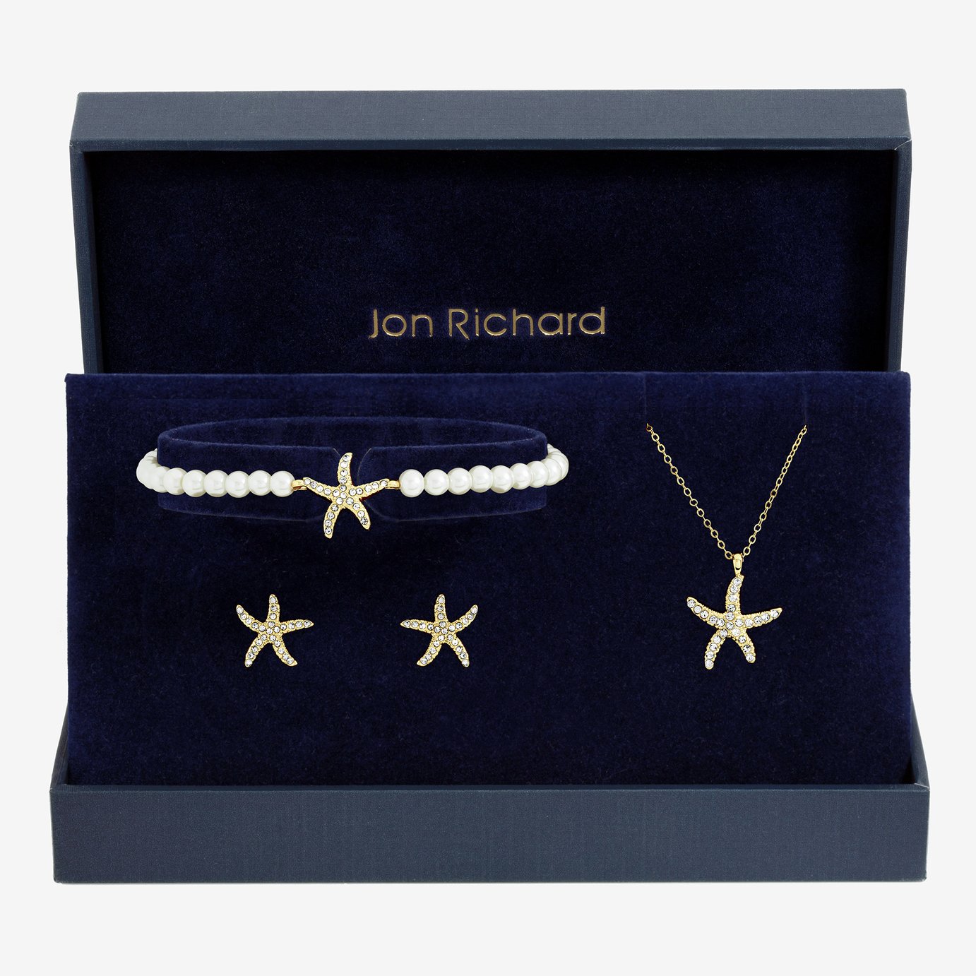 Jon Richard Gold Plated Pave and Pearl Starfish Trio Set