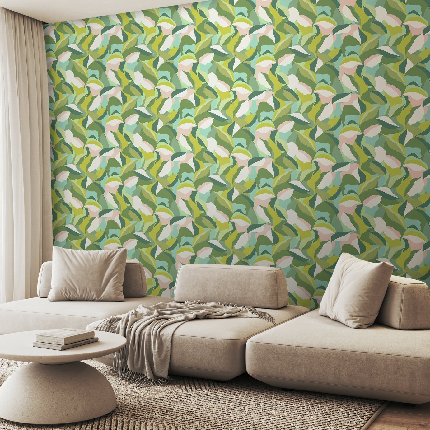 Hoopla Walls Leafy Patchwork Forest Green Wallpaper