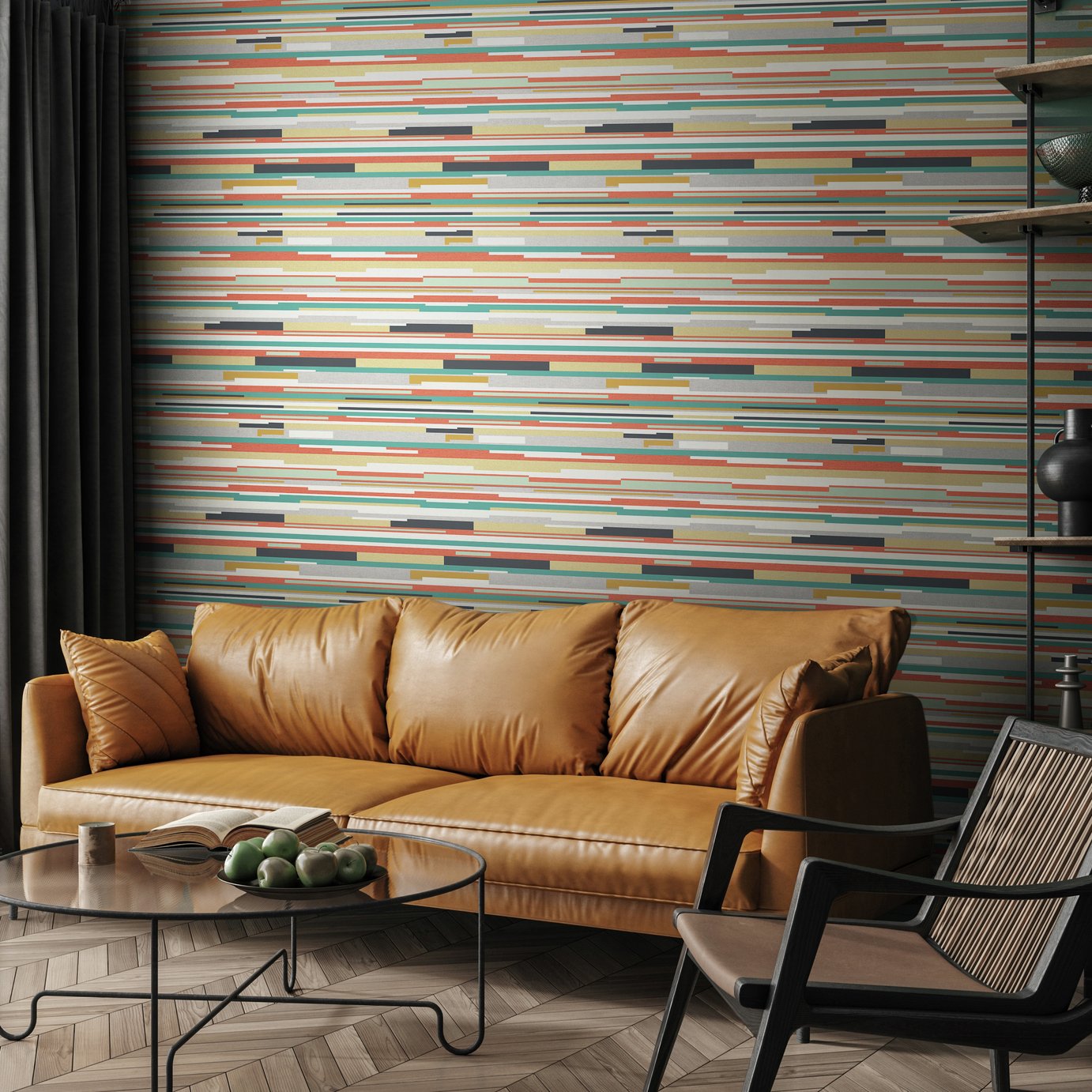 Hoopla Walls Horizontal Stripe Orange Blue Wallpaper