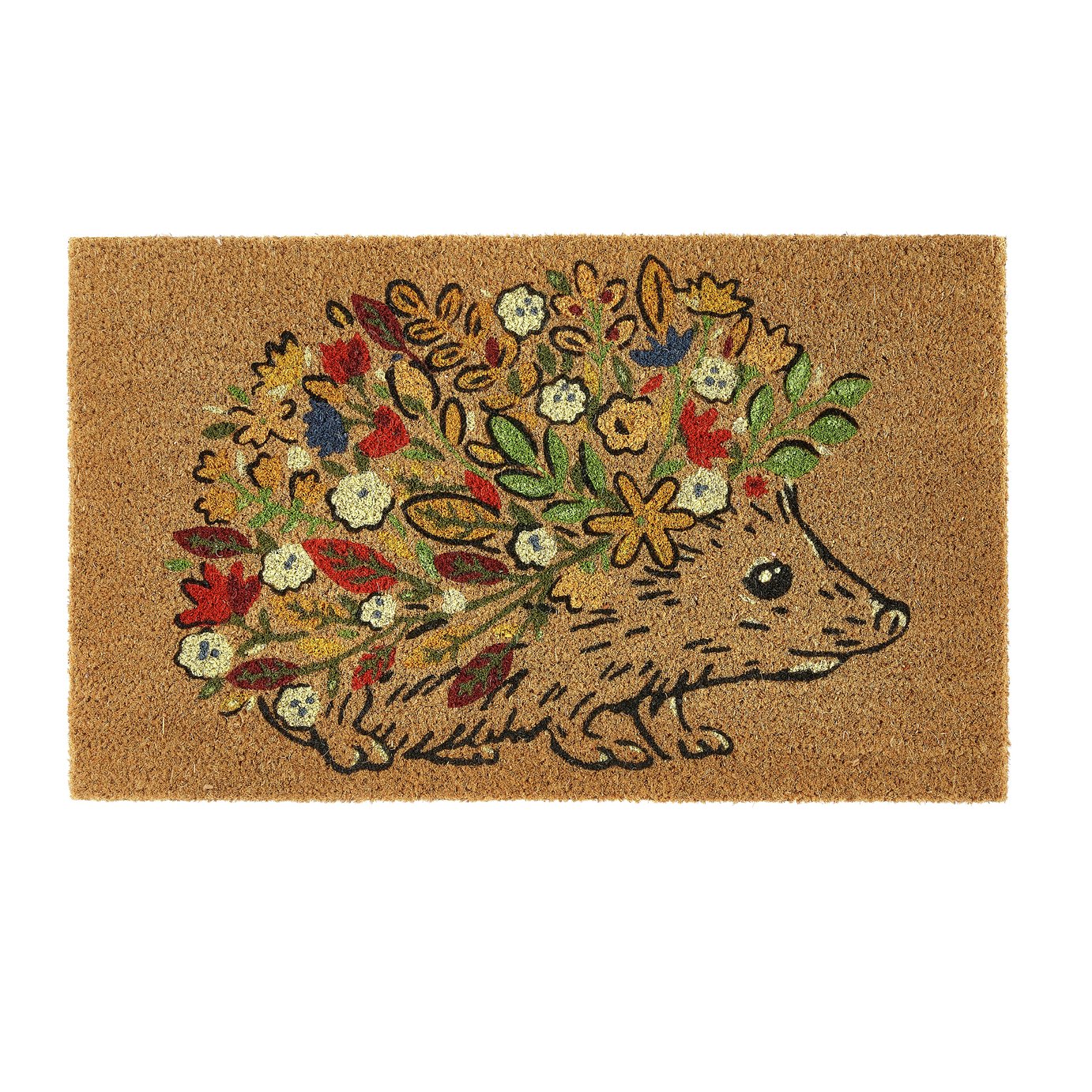 My Mat Coir Floral Hedgehog Brown Doormat - 45x75cm