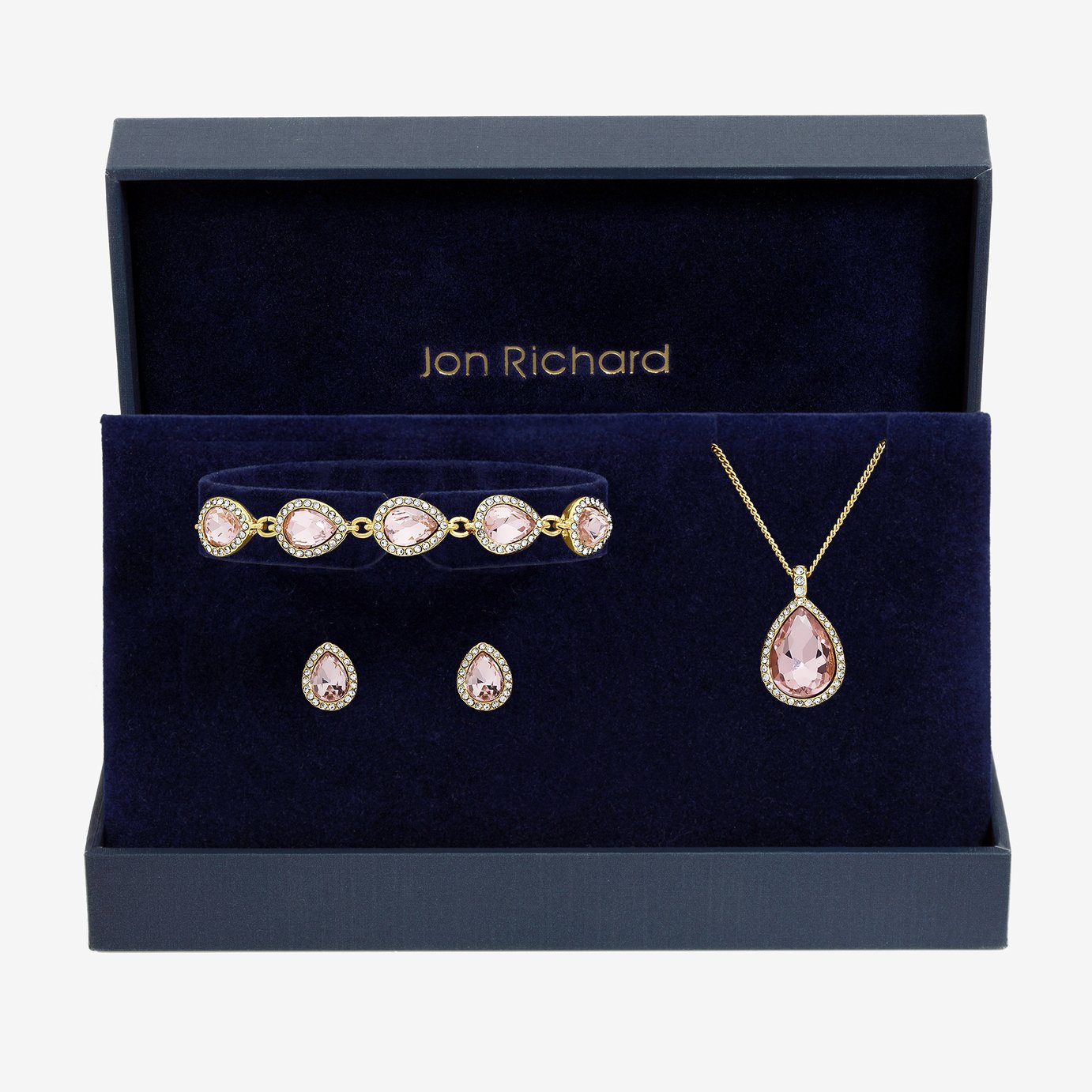 Jon Richard Gold Plated and Pink Pear Drop Trio Set