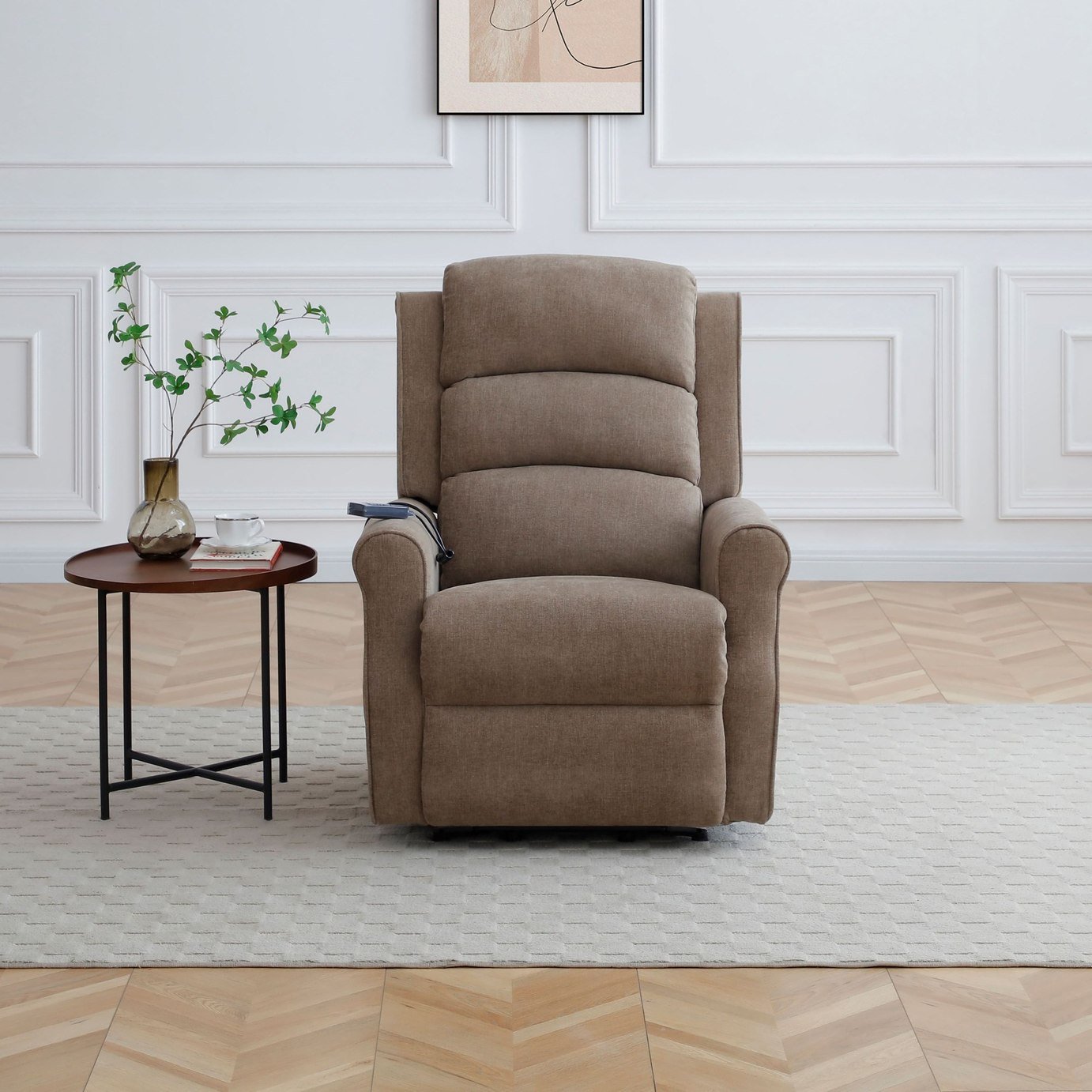 Kyoto Betsy Fabric Power Recliner Chair - Beige