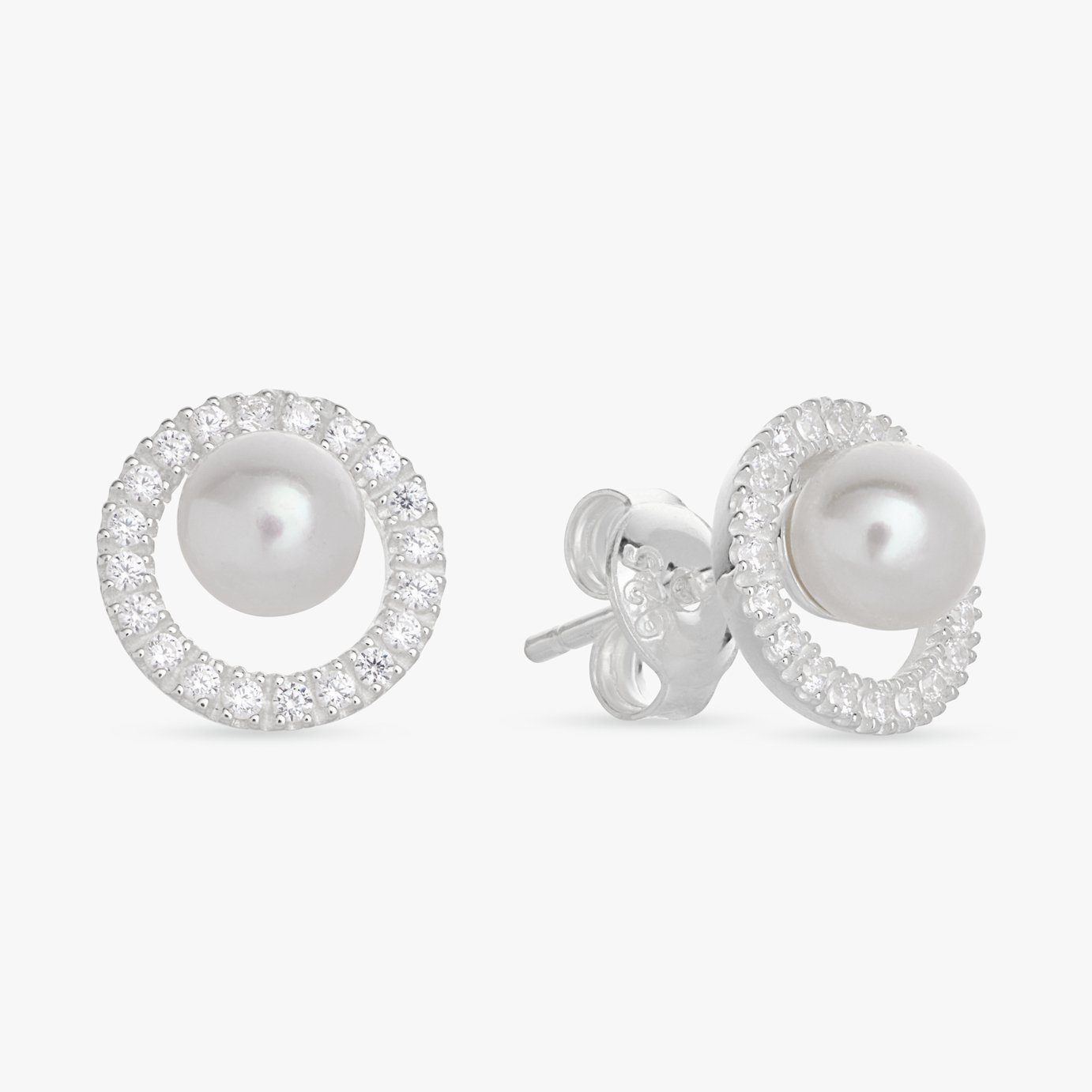 Revere Sterling Silver Cubic Zirconia Pearl Stud Earrings