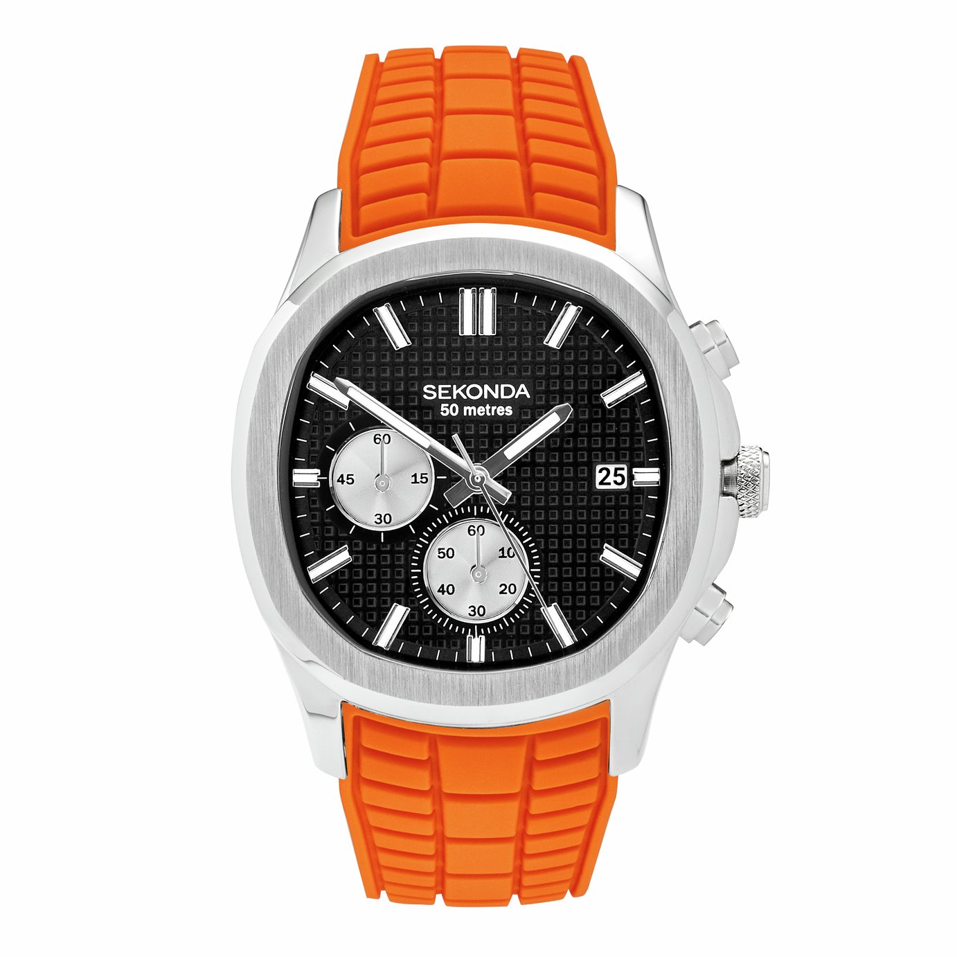 Sekonda Octaire Men's Black Dial Orange Silicone Strap Watch