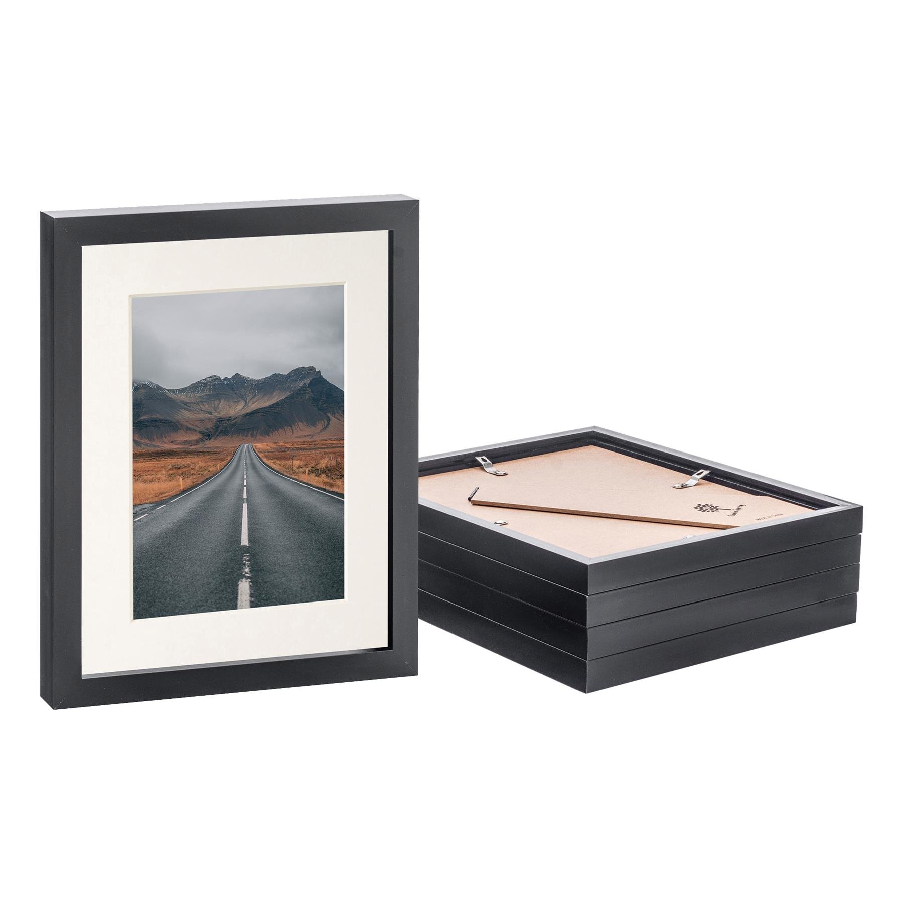 Nicola Spring 8 x 10" Photo Frames with 5 x 7" Ivory Mount (5x) - Black