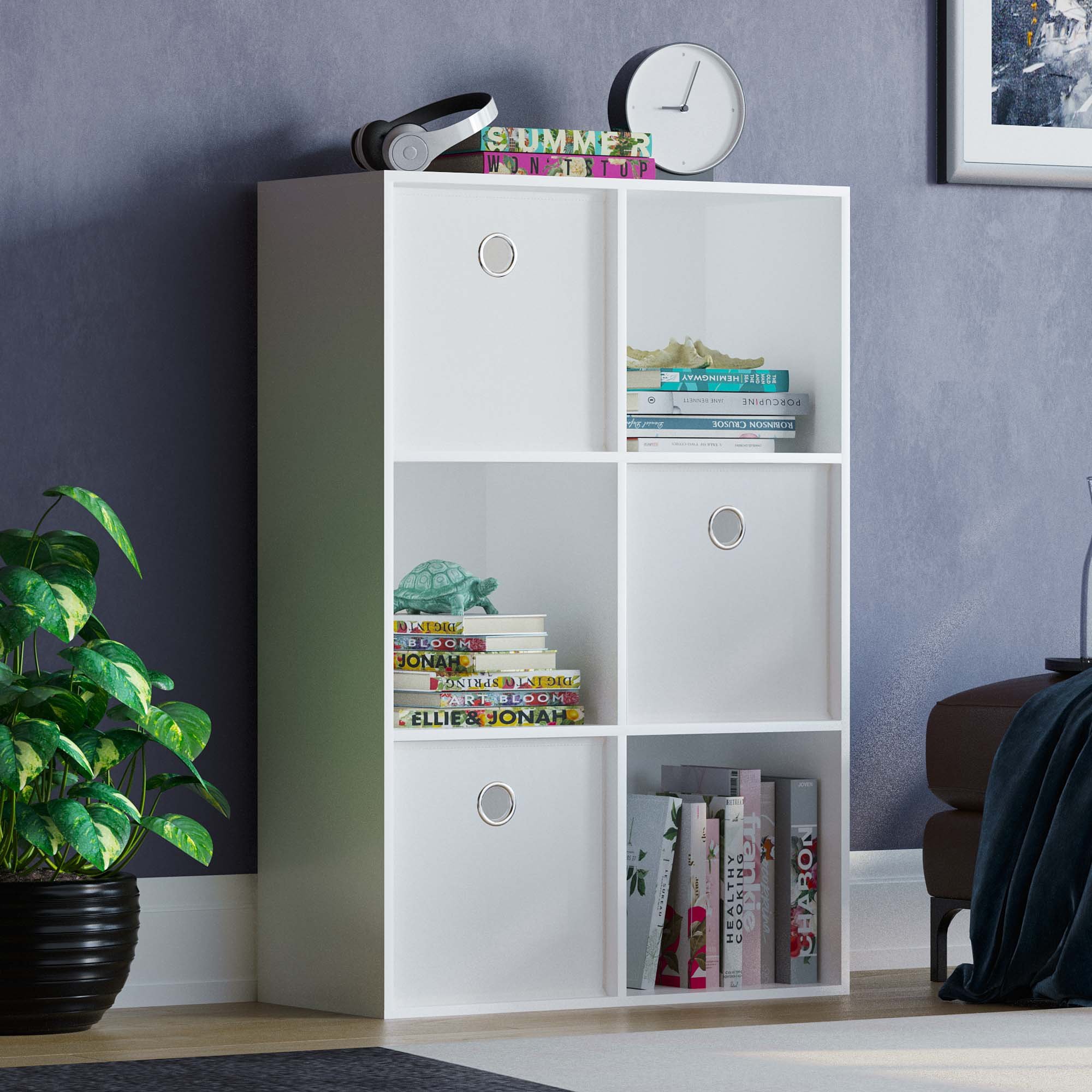 Vida Designs Durham 6 Cube Storage Unit with 3 White Baskets - White