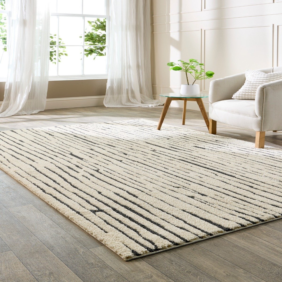 Mega Flooring White Modern Striped Rug - 80 x 150cm