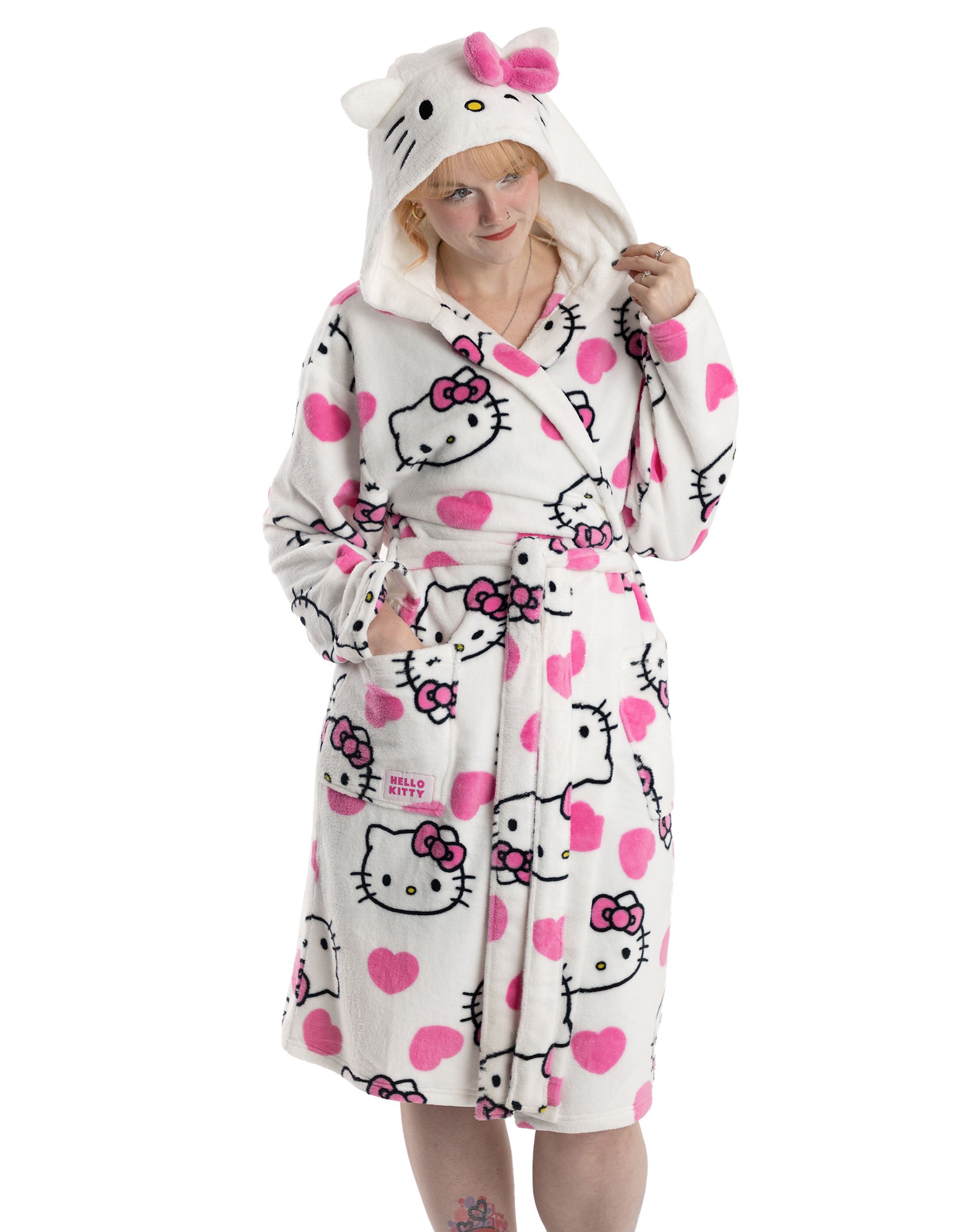 Hello Kitty Character Adult Womens Multicoloured Hooded Bathrobe - XXL