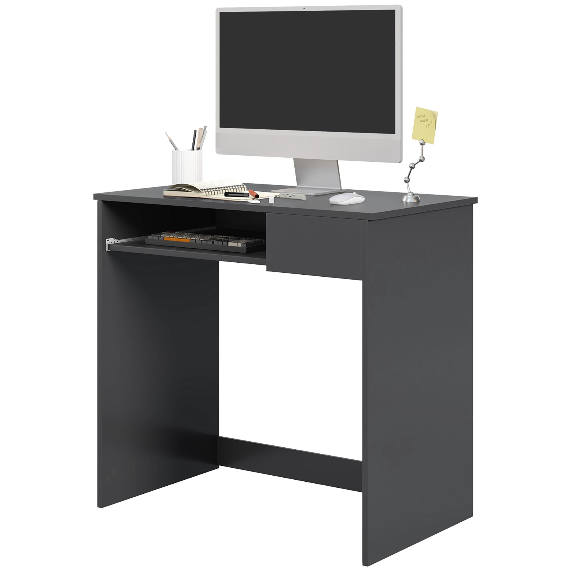 HOMCOM Wooden Office Desk with Keyboard Tray - Grey