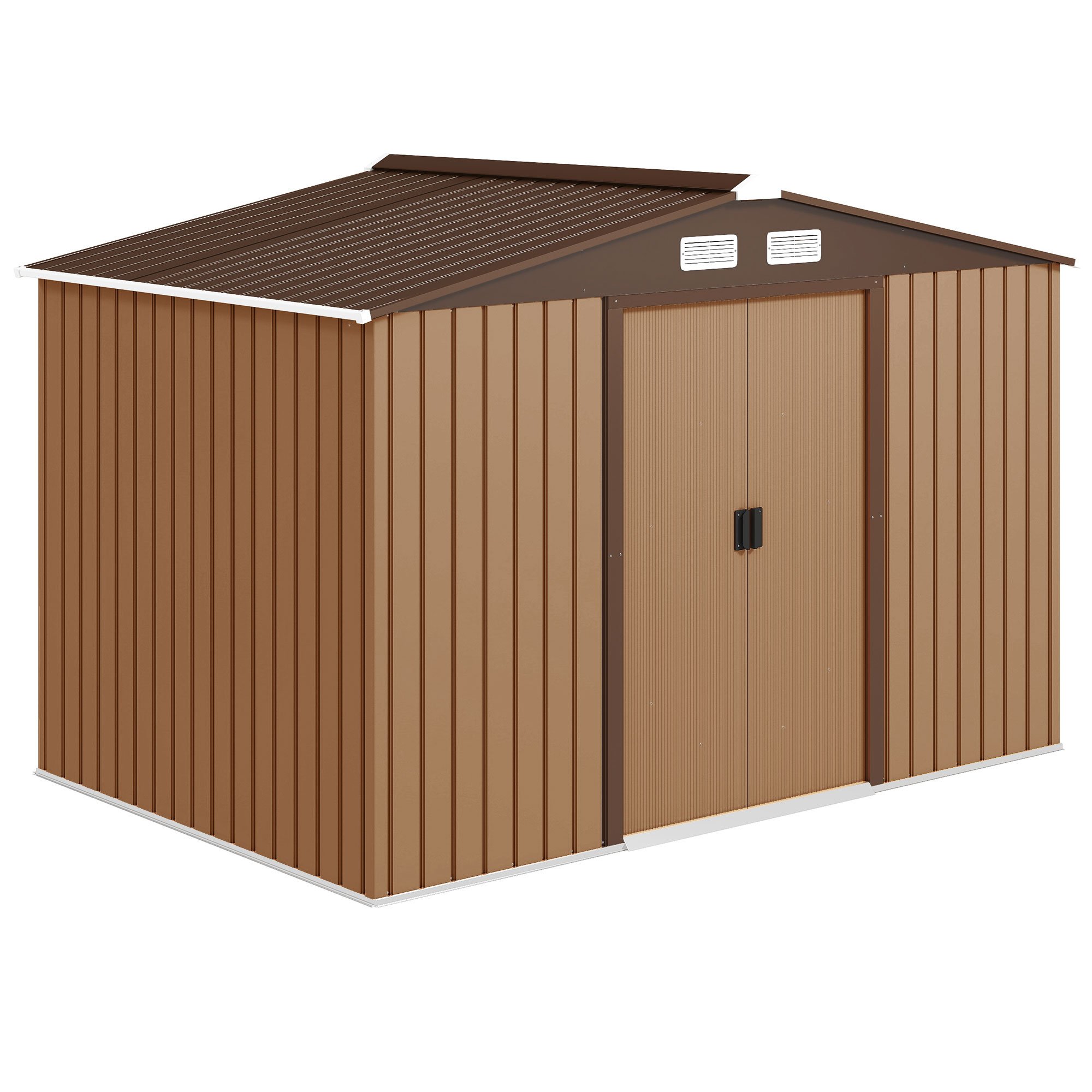 Outsunny Metal Garden Shed with Ventilation Slots and Foundation Kit - Brown