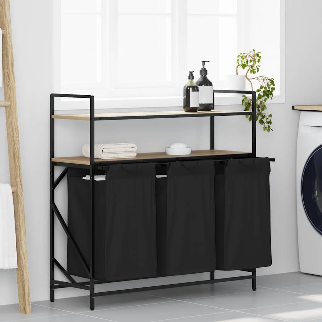 Walplus Laundry Basket 3 Compartment with Shelves - Sonoma Oak - 99 x 33 x 97 cm