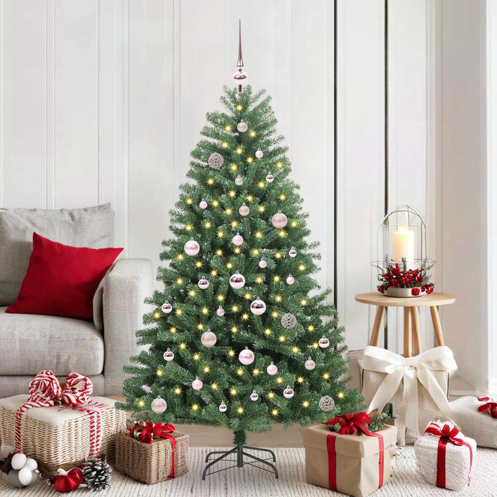 Walplus 150 LED String Lights Hinged Artificial Christmas Tree - Green - 150 cm