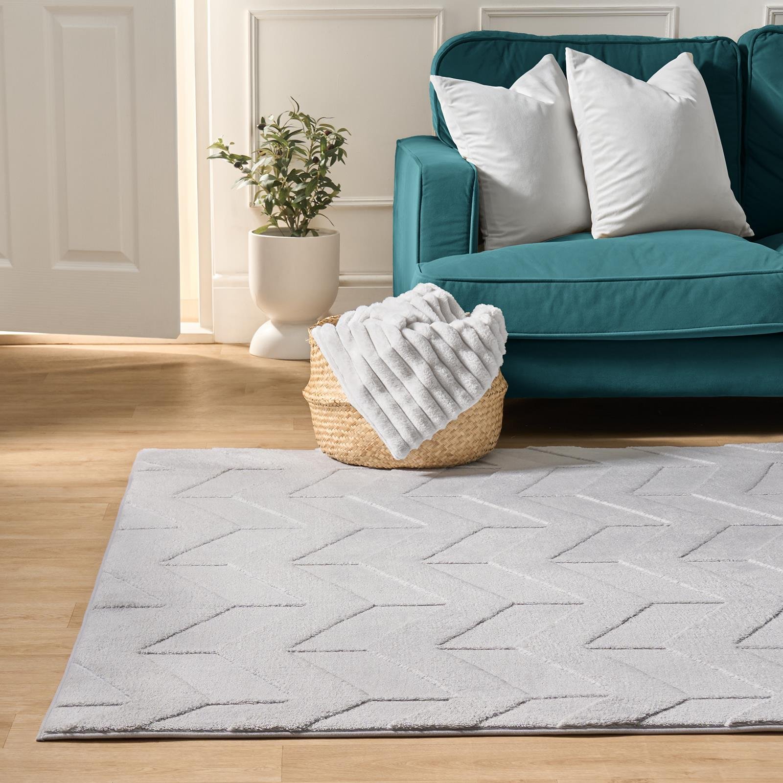 OHS Chevron Carved Fleece Rug - 160 x 230cm - Grey