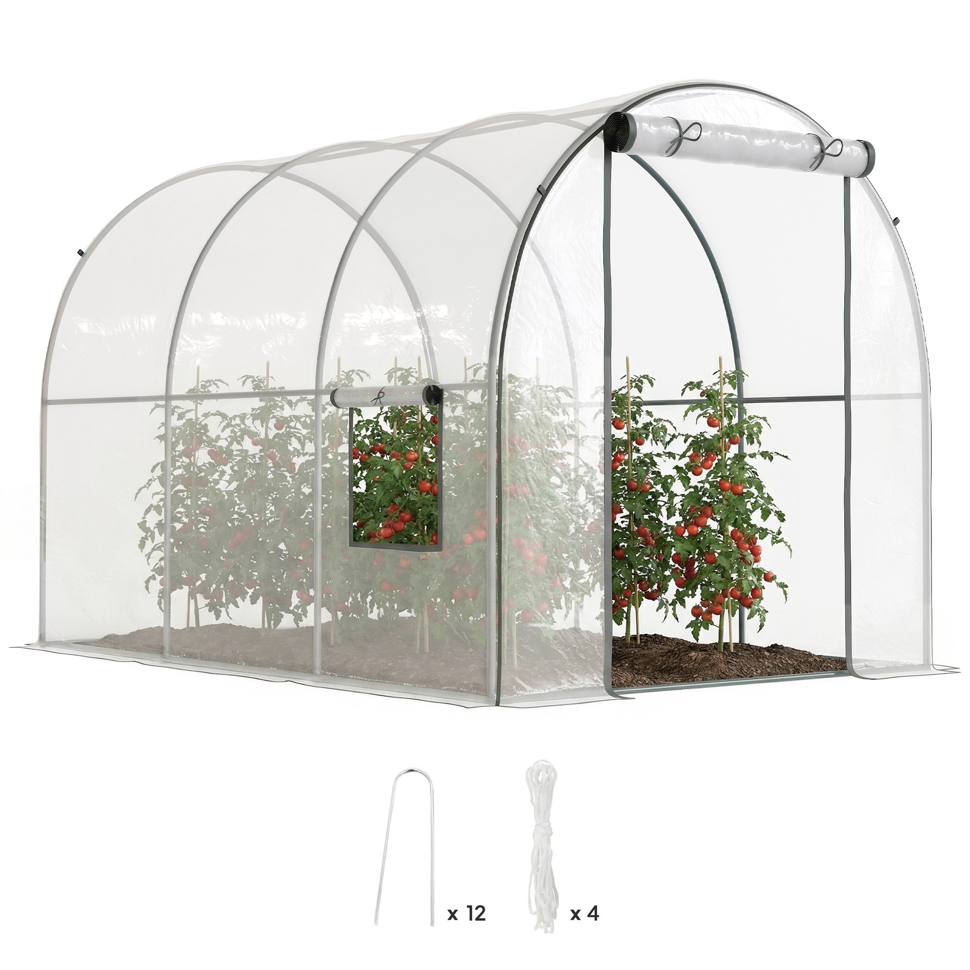 Outsunny Steel Polytunnel Greenhouse with Roll Up Door and Mesh Window - Clear