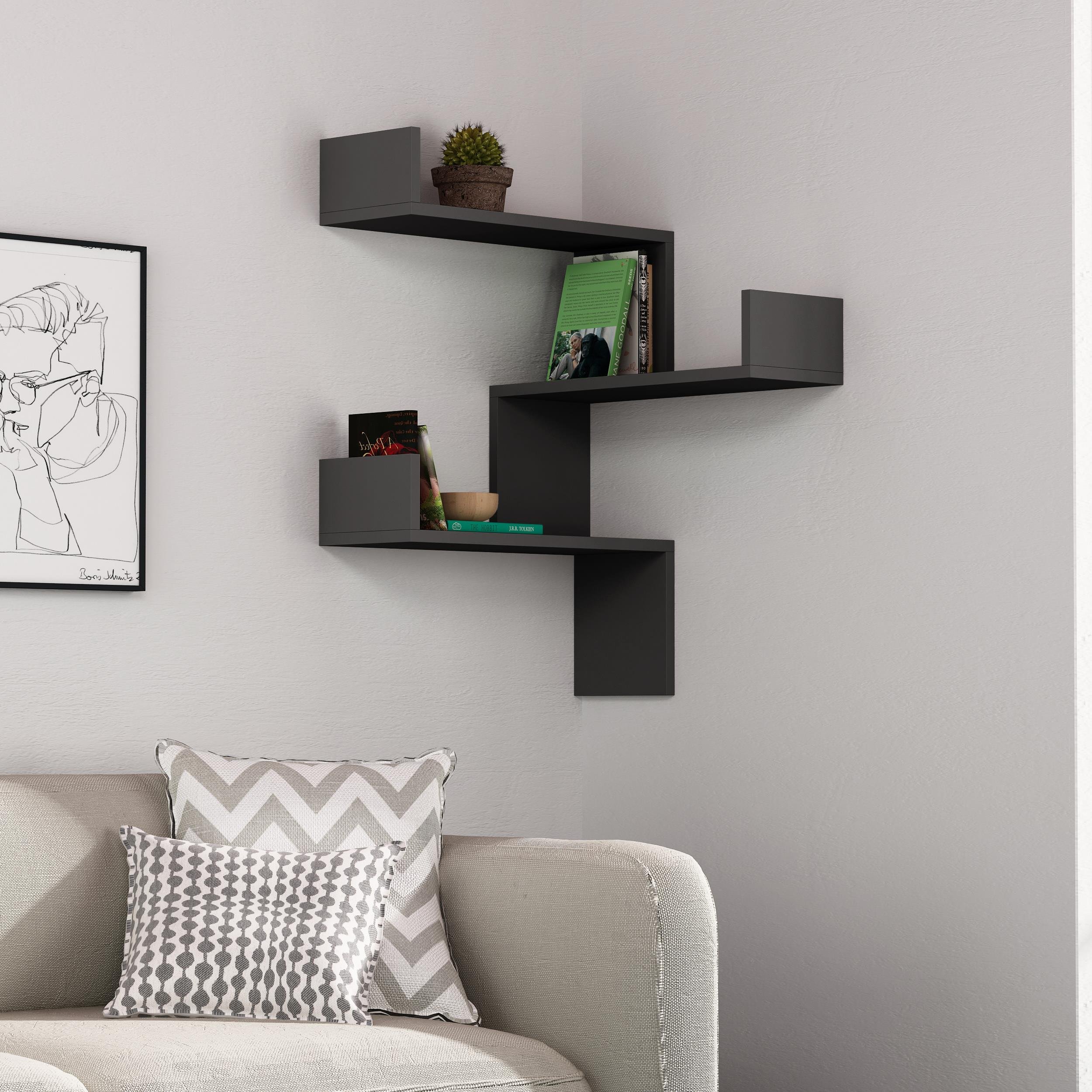 Decortie Luksa Corner Particleboard Wall Shelf - Anthracite Grey