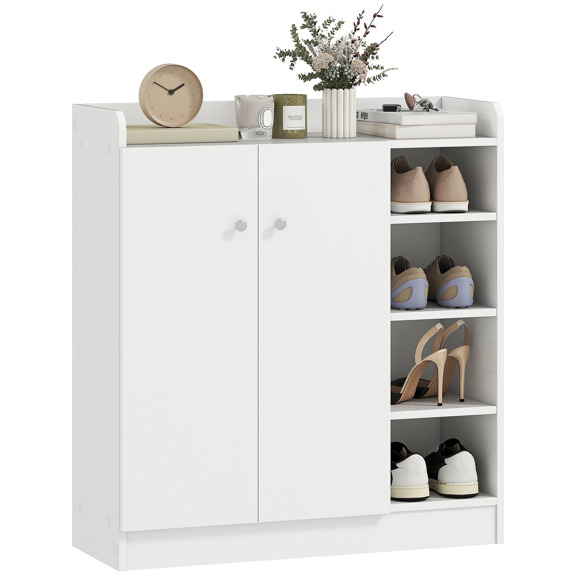 HOMCOM Shoe Storage Cabinet with 4 Shelves - White