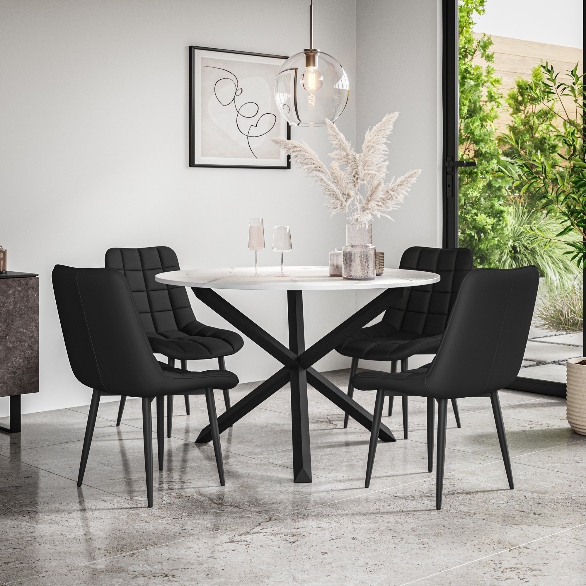 Furniture Online Malvern Nova Marble Top Dining Table & 4 Black Chairs