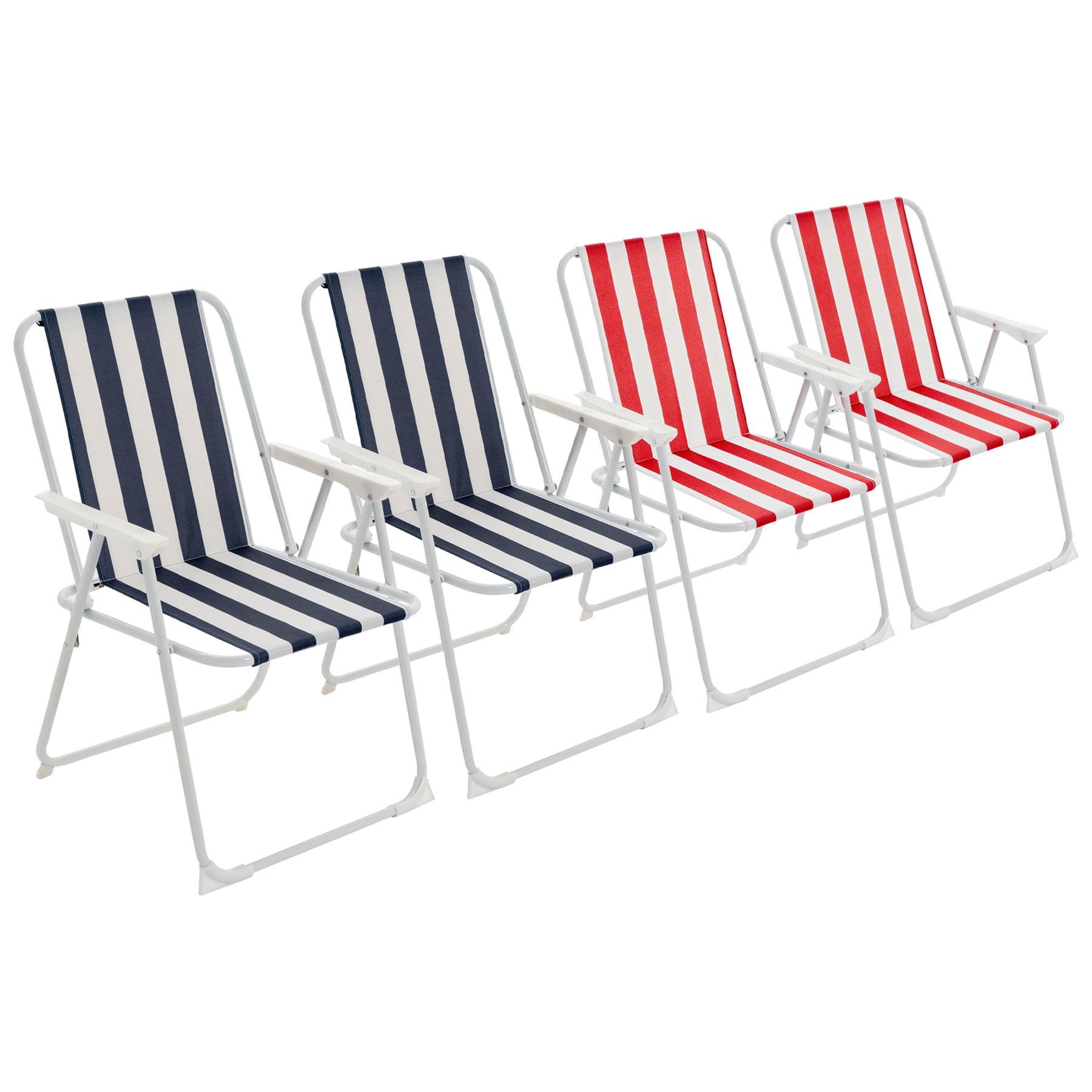 Harbour Housewares Folding Metal Beach Chairs - Blue/Red Stripe - Pack of 4