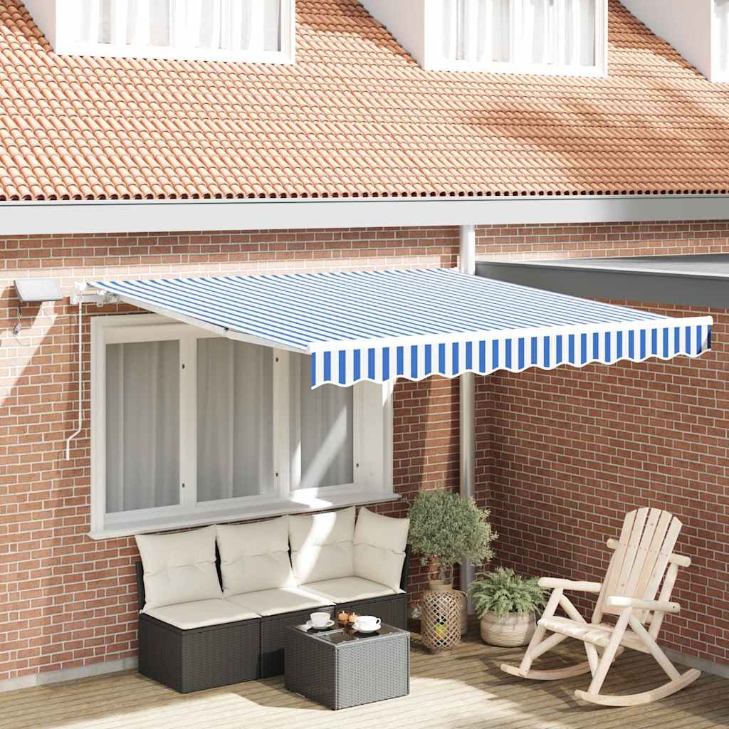 Walplus Manual Aluminium Awning - Blue and White - 350 x 250 x 165 cm