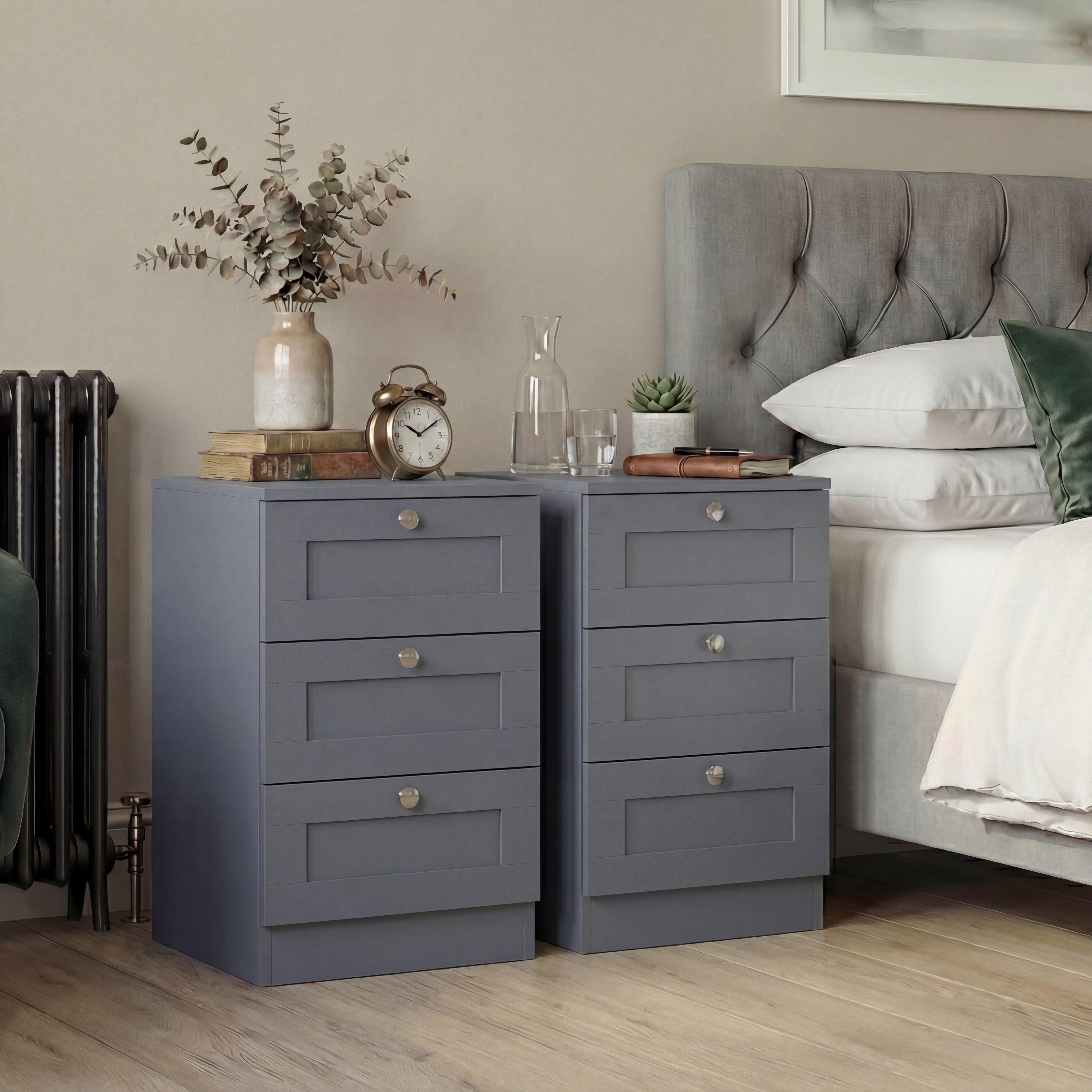 Vida Designs Altino 3 Drawer Bedside Chest Set Of 2 - Grey