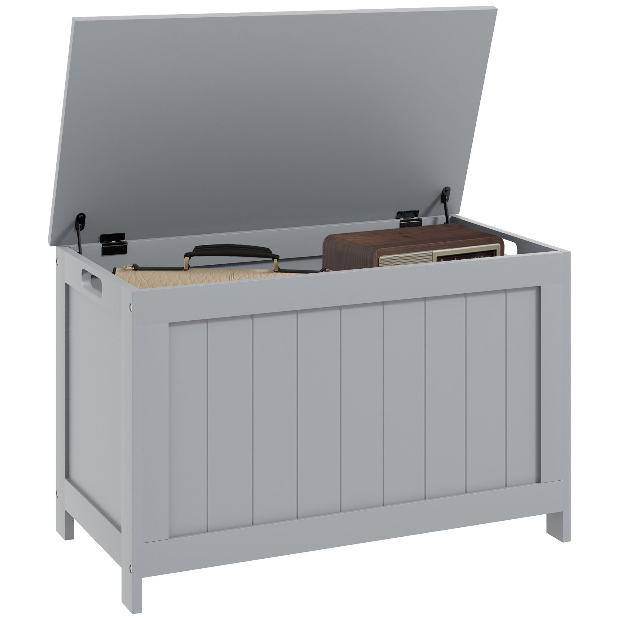 HOMCOM Wooden Fluted Lift Top Storage Chest - Grey