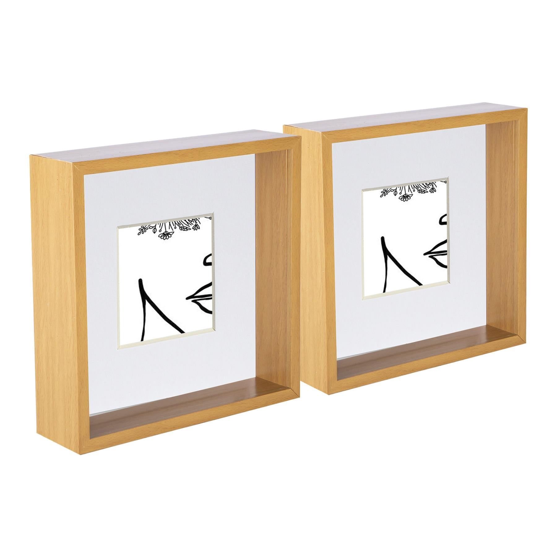 Nicola Spring 3D Deep Box Frames - 8 x 8" with Mount - Set of 2 - Light Wood