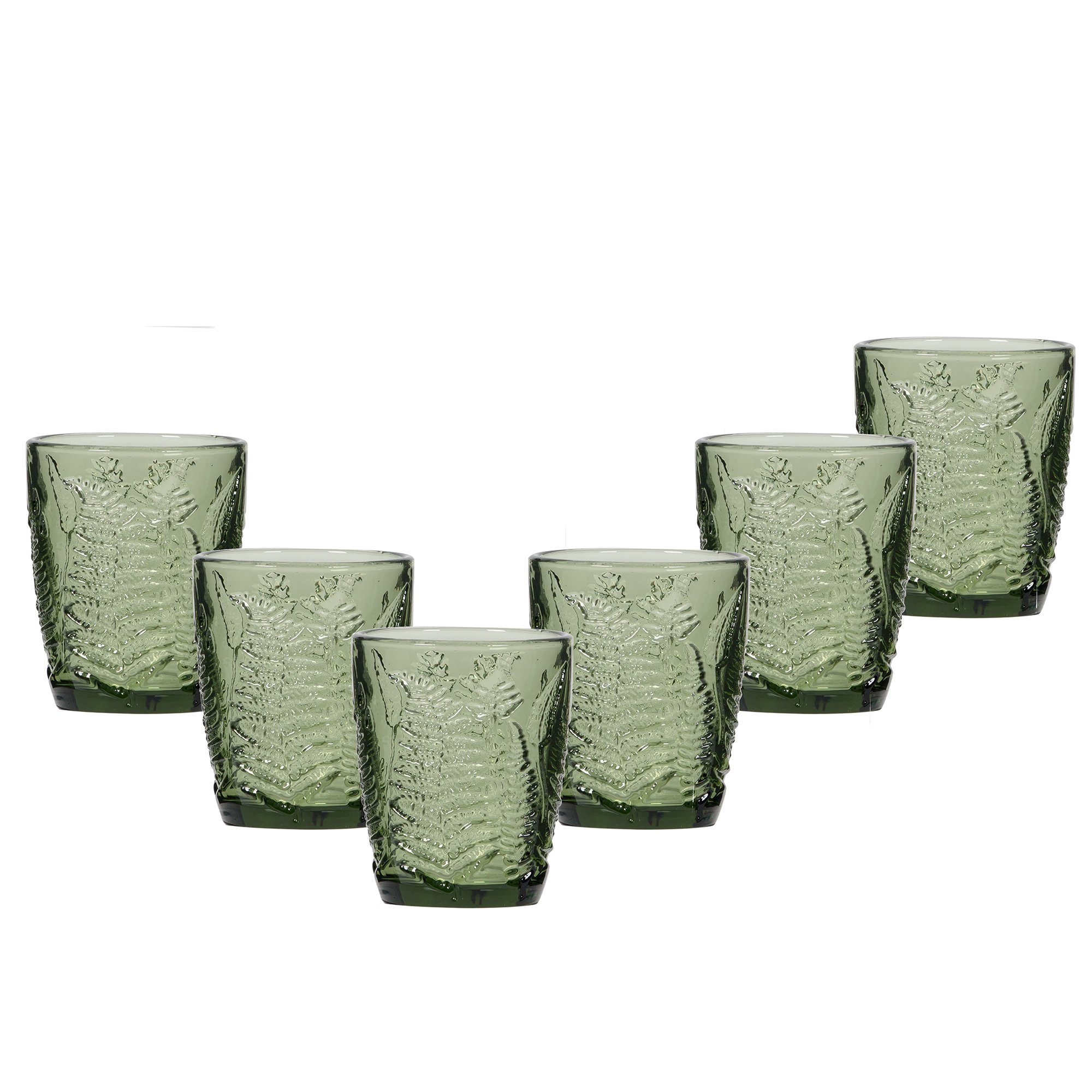 Dibor Set of 6 Green Leaf 260ml Glass Tumblers - Green