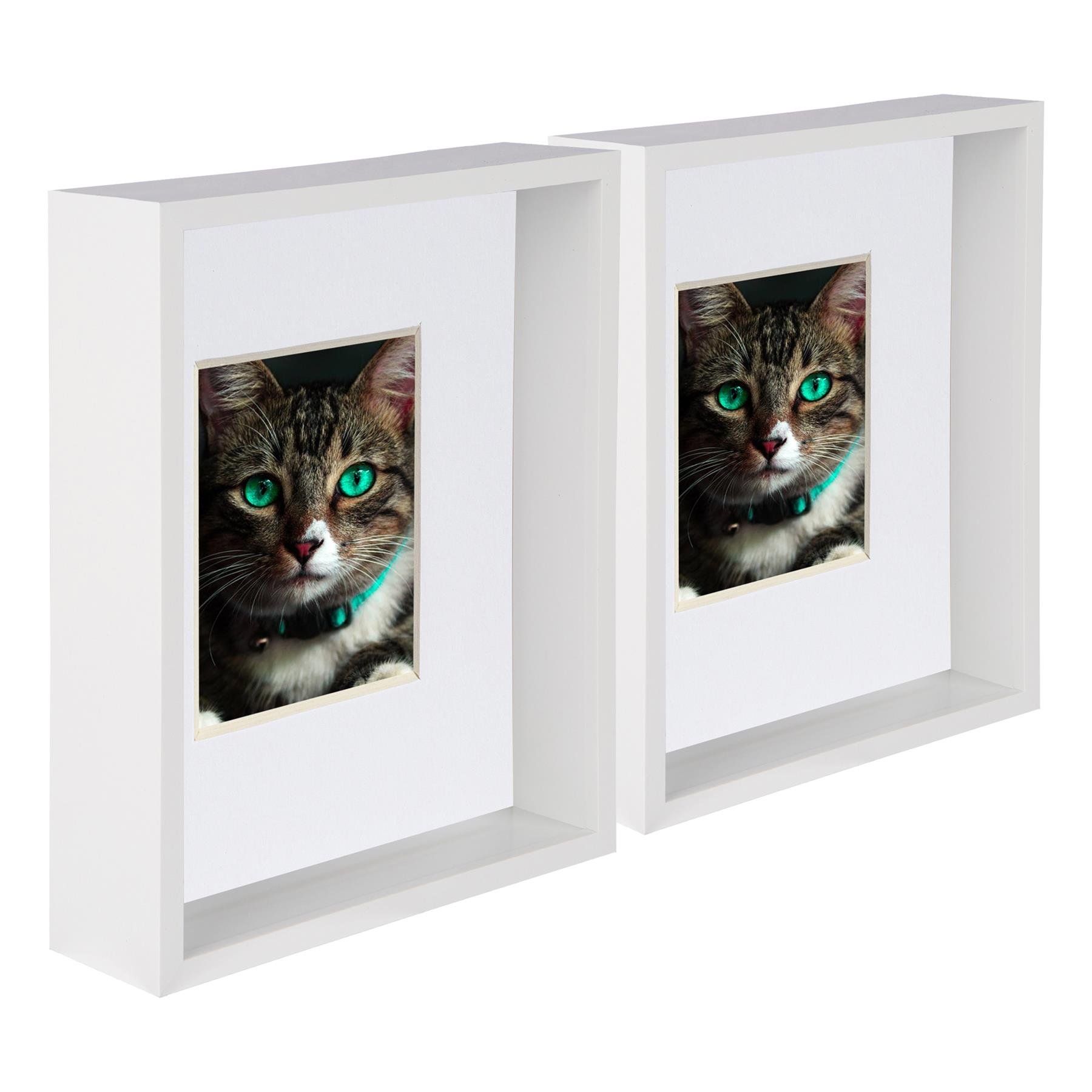 Nicola Spring 8" x 10" White 3D Deep Box Photo Frames - 4" x 6" Mount - 2 Piece