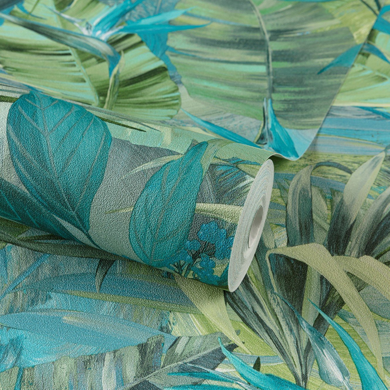 Grandeco Paradise Jungle Painted Flower Textured Wallpaper - Blue Green