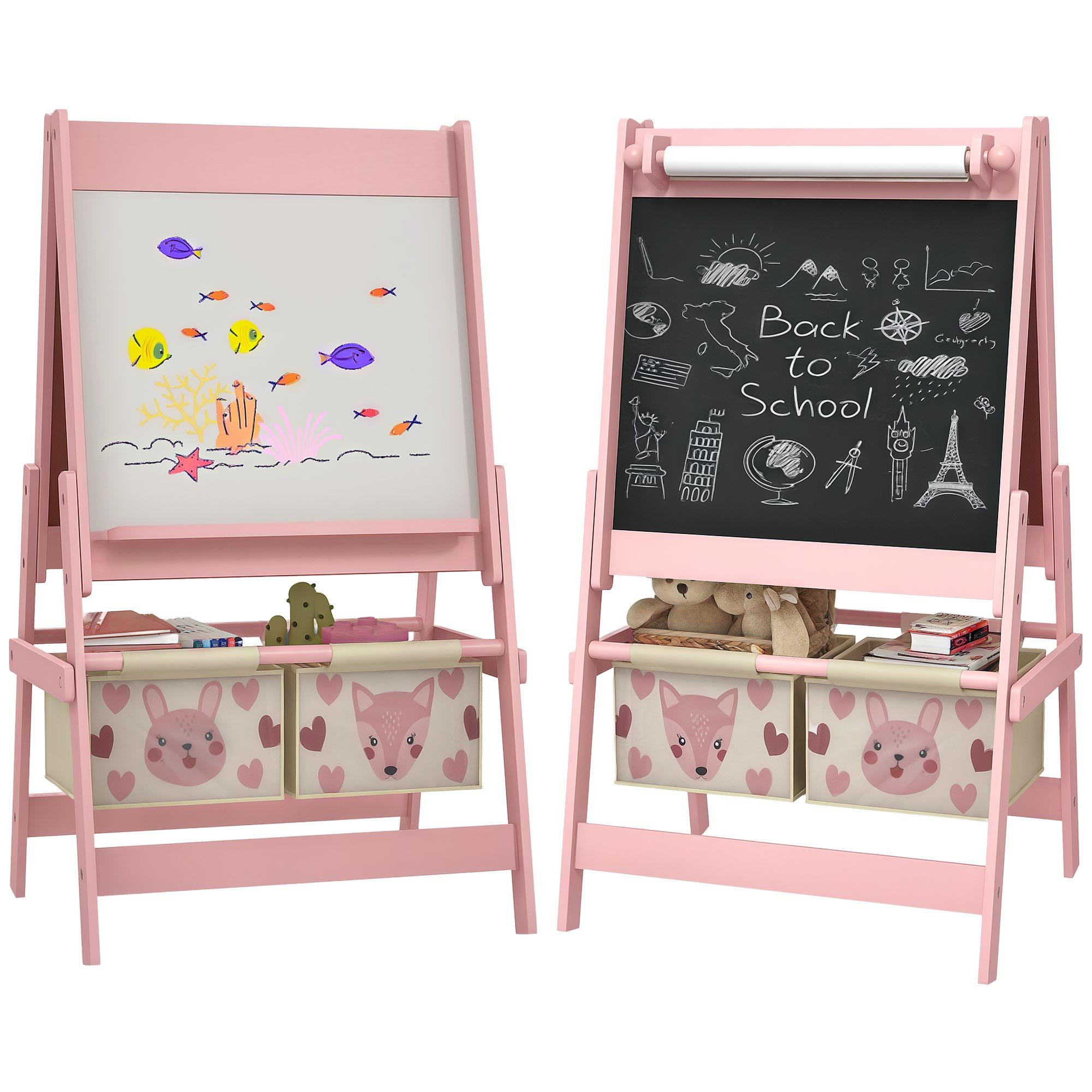 AIYAPLAY 3 in 1 Paper Roll Chalkboard Whiteboard Baskets Kids Easel - Pink