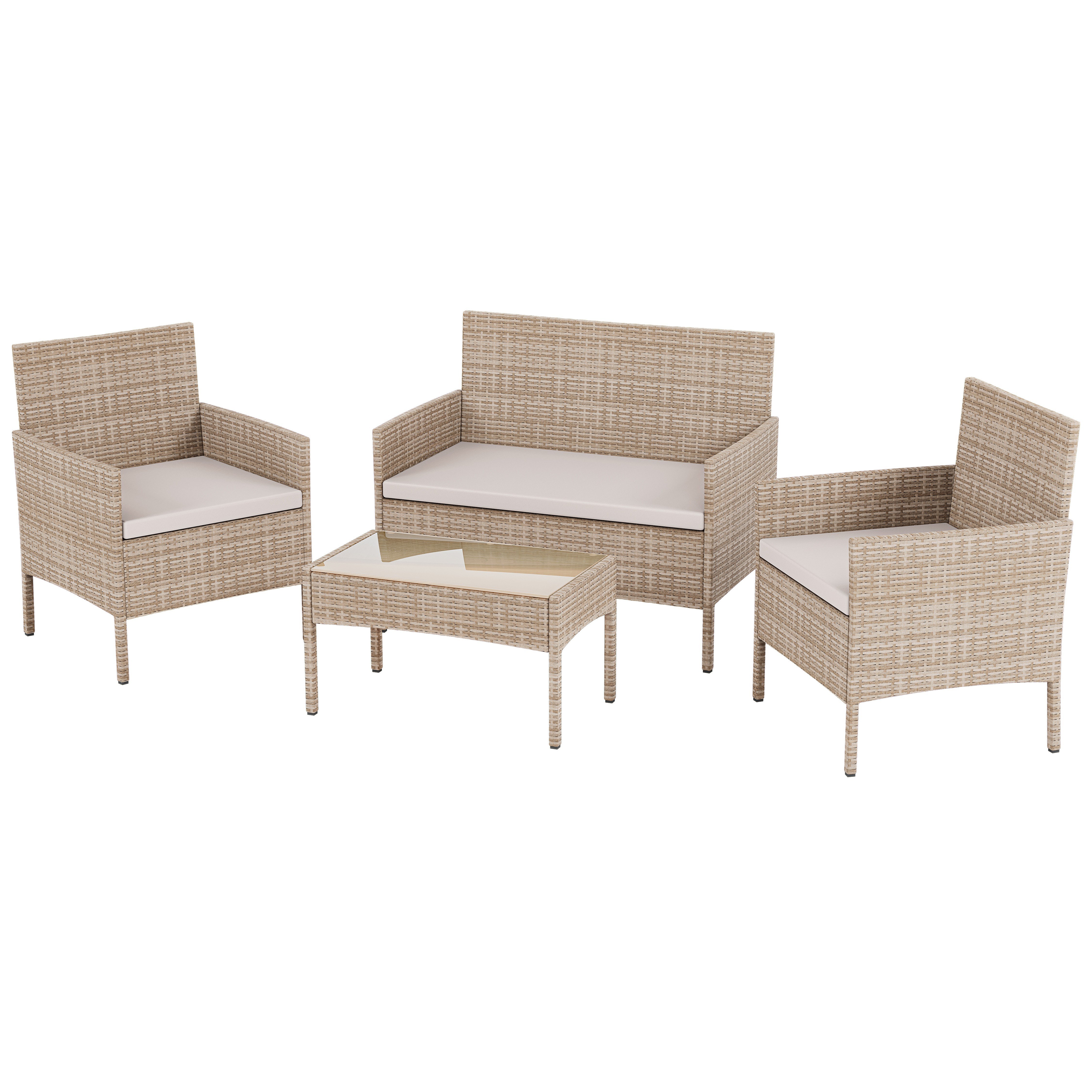 Garden Vida Kendal 4 Piece Rattan Furniture Set - Natural