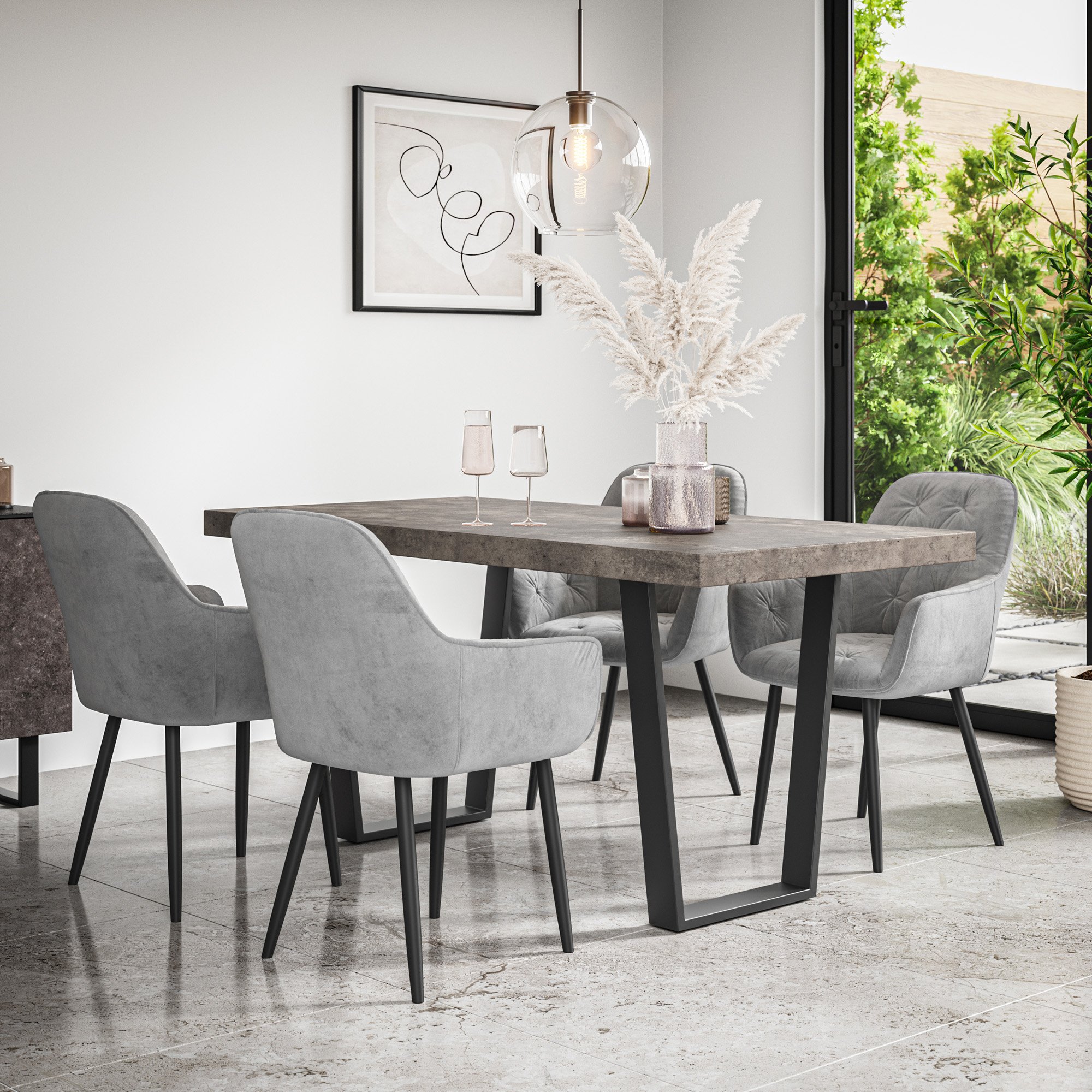 Furniture Online Aria Anika Concrete Effect Dining Table & 4 Grey Chairs