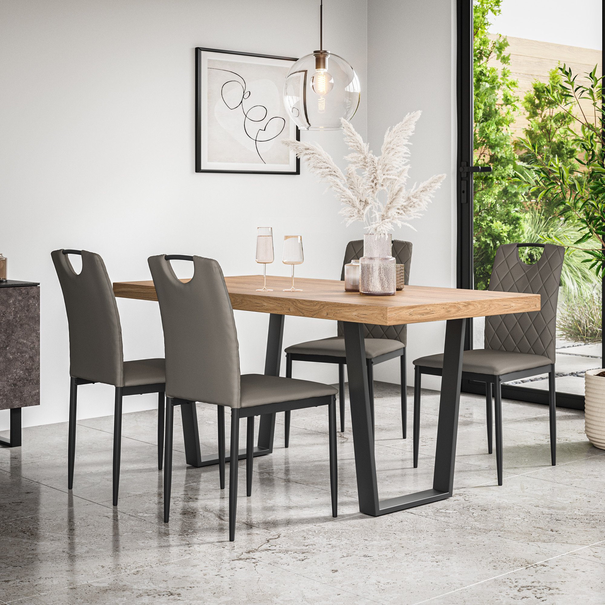 Furniture Online Aria Monza Oak Effect Dining Table & 4 Grey Chairs