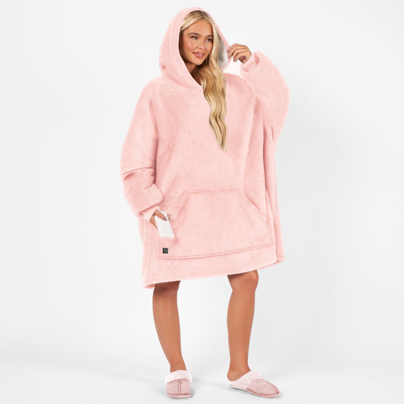 OHS Heated Hoodie Blanket - One Size - Blush