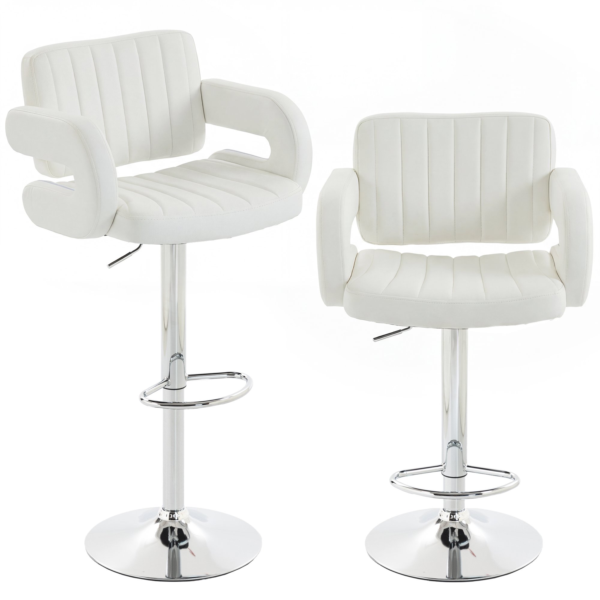 HOMCOM Set of 2 PU leather Bar Stools with Backrest and Armrest - White
