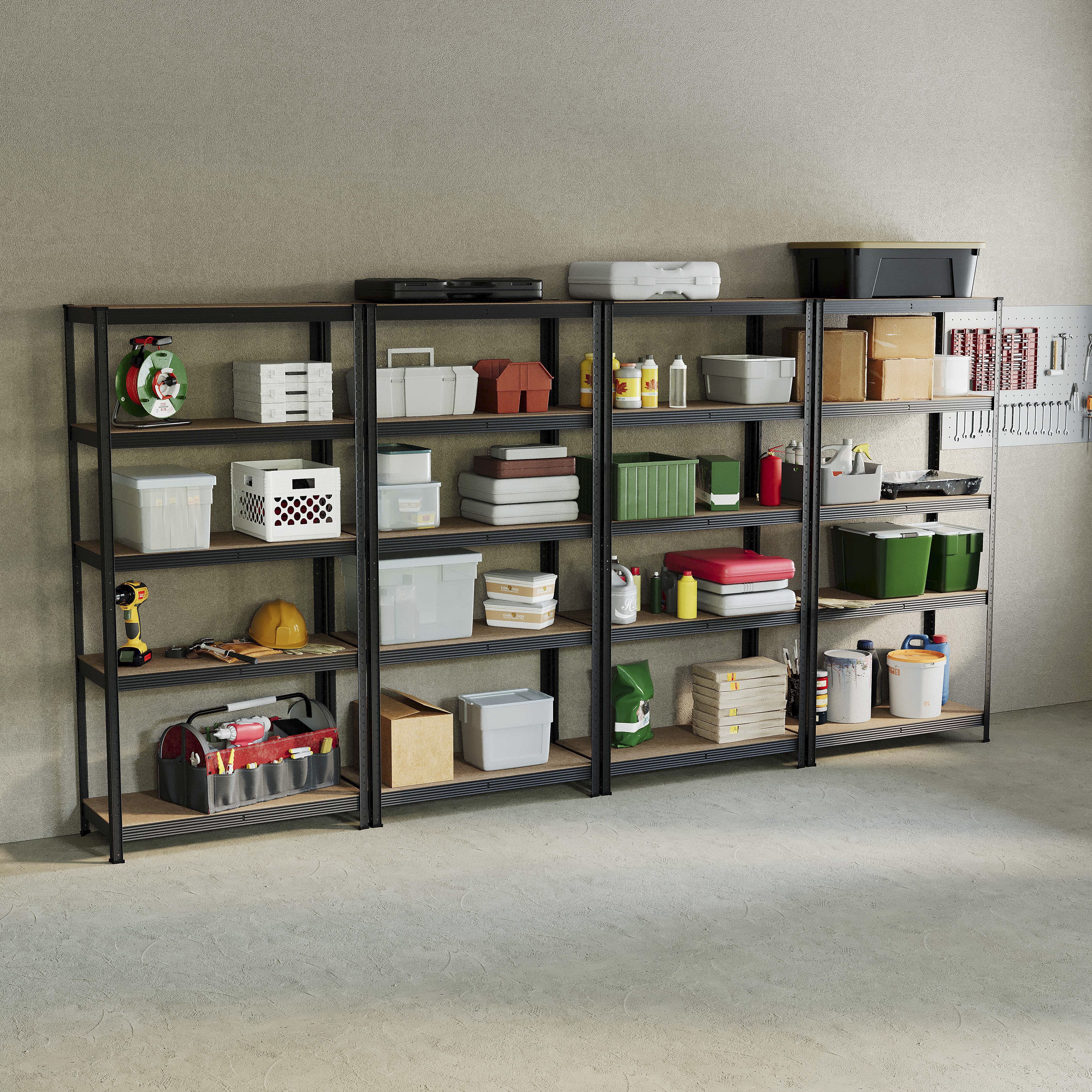 Home Vida 5 Tier 4 Bay Garage Shelf - Black