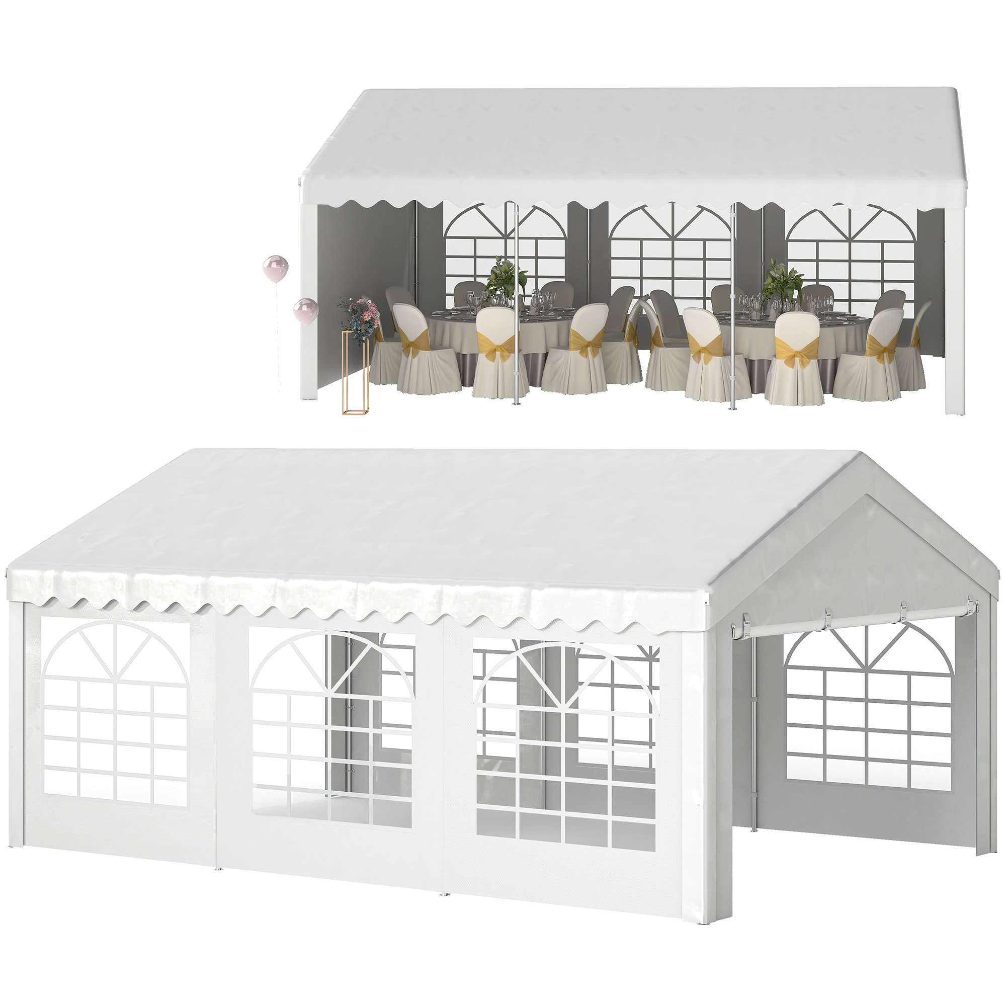 Outsunny Marquee Party Tent with Removable Sides and Windows - White