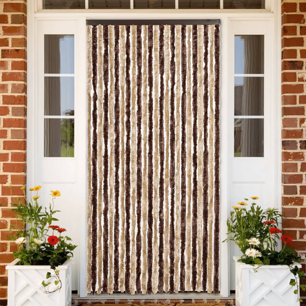 Walplus Chenille Fly Door Curtain - Beige and Light Brown - 100 x 230 cm