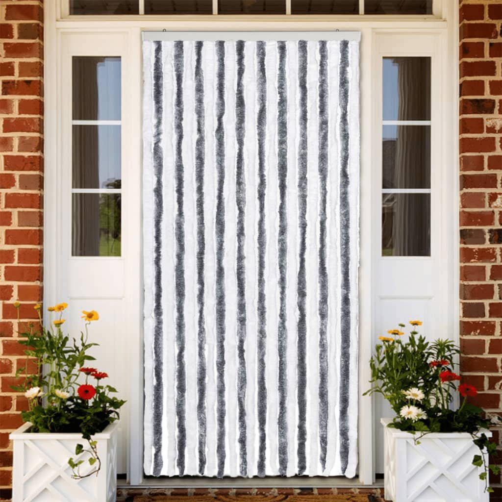 Walplus Chenille Insect Door Curtain - Grey and White - 90 x 220 cm