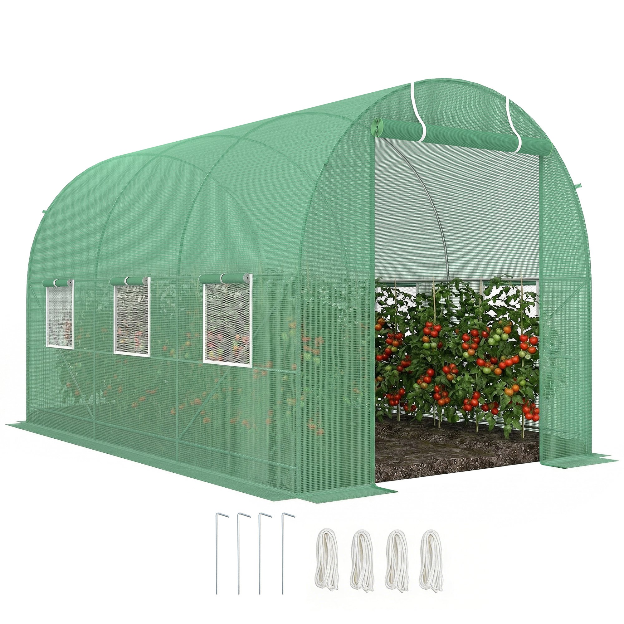 Outsunny Polytunnel Greenhouse with Steel Frame - Green