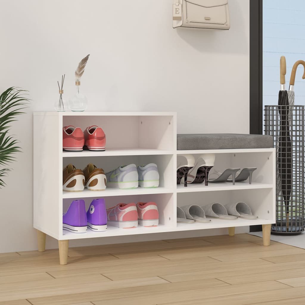 Walplus Solid Wood Shoe Rack - White - 102 x 36 x 60 cm