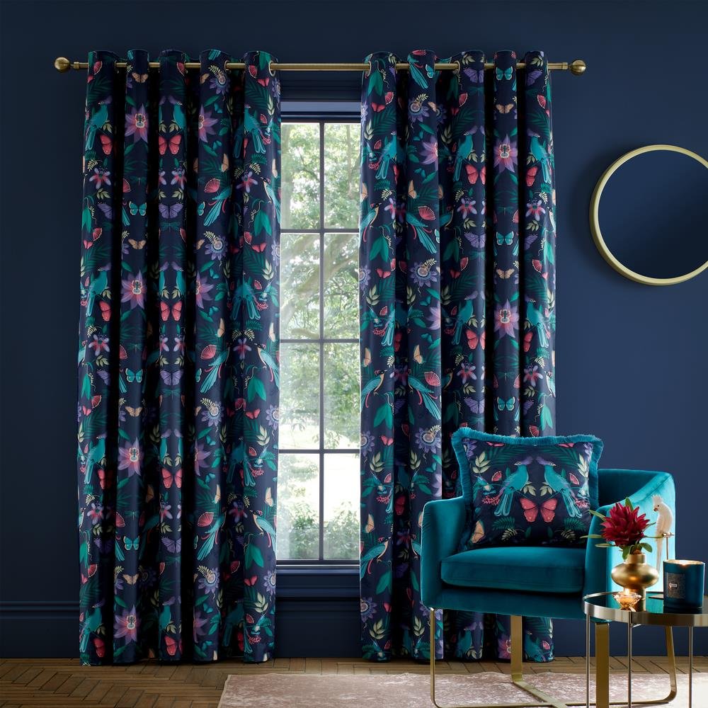 Catherine Lansfield Mya Eyelet Curtains - Navy Blue - 117 x 137cm