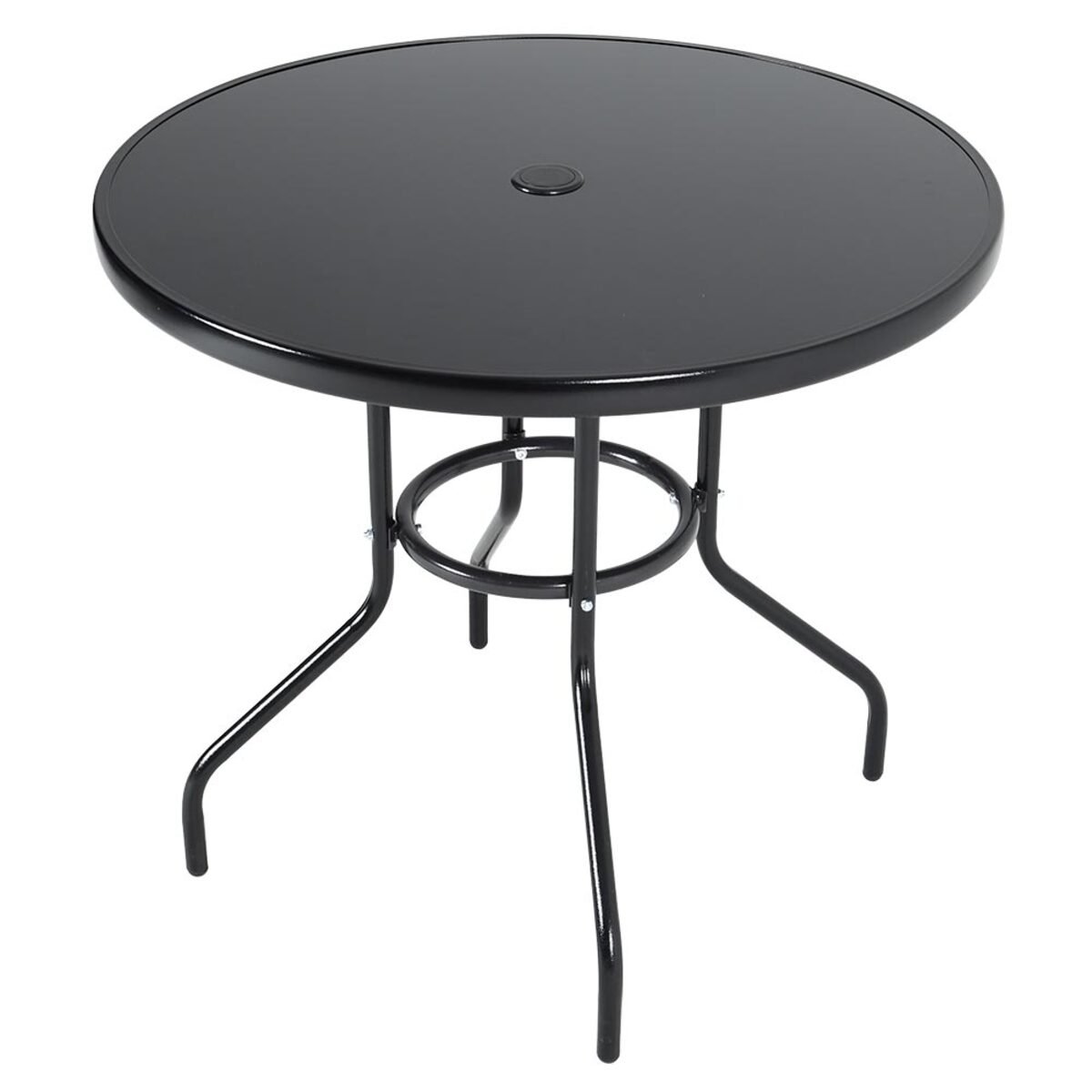 Living and Home Metallic and Tempered Glass Garden Round Table with Parasol Hole