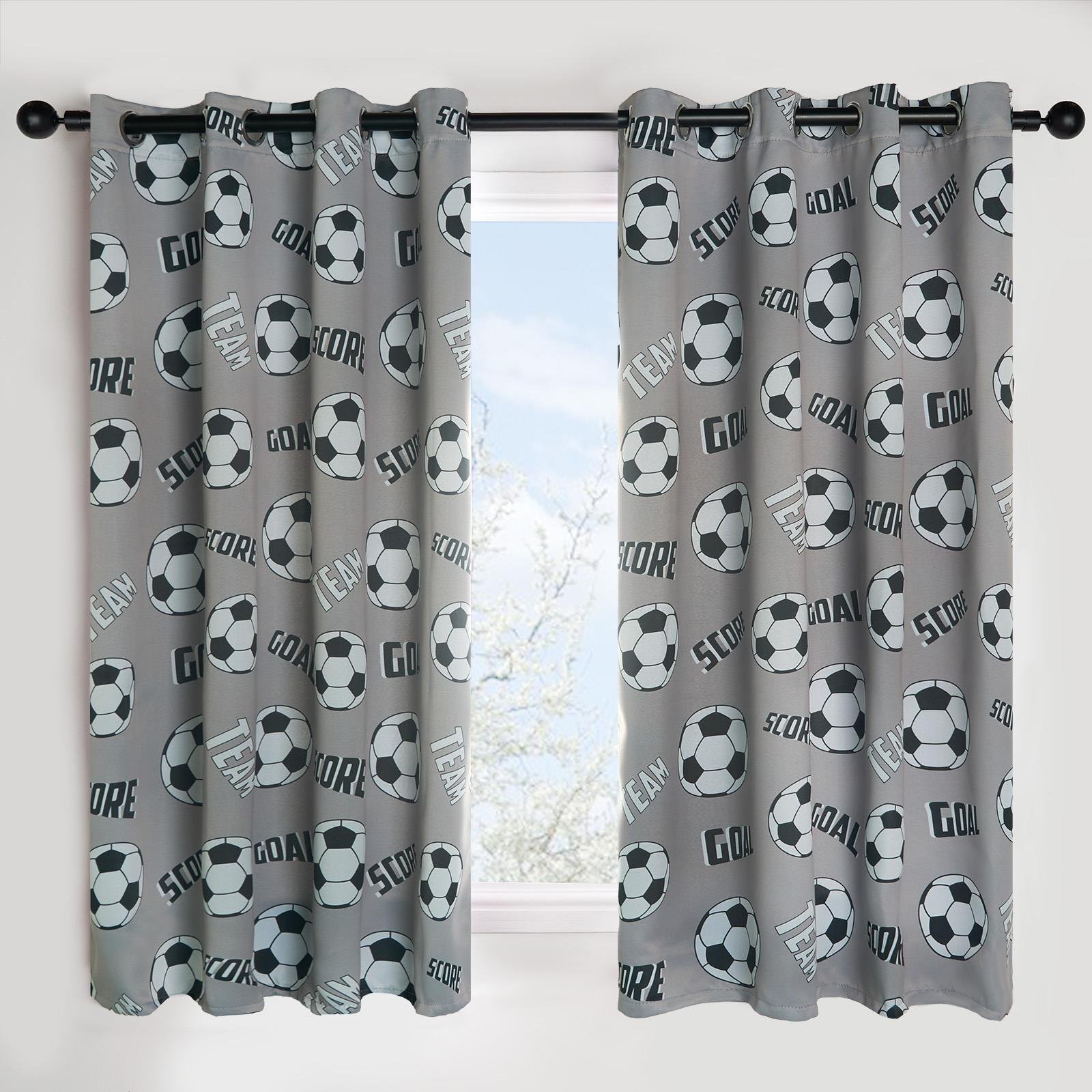 OHS Kids Football Eyelet Blackout Curtains 117 x 137cm - Grey