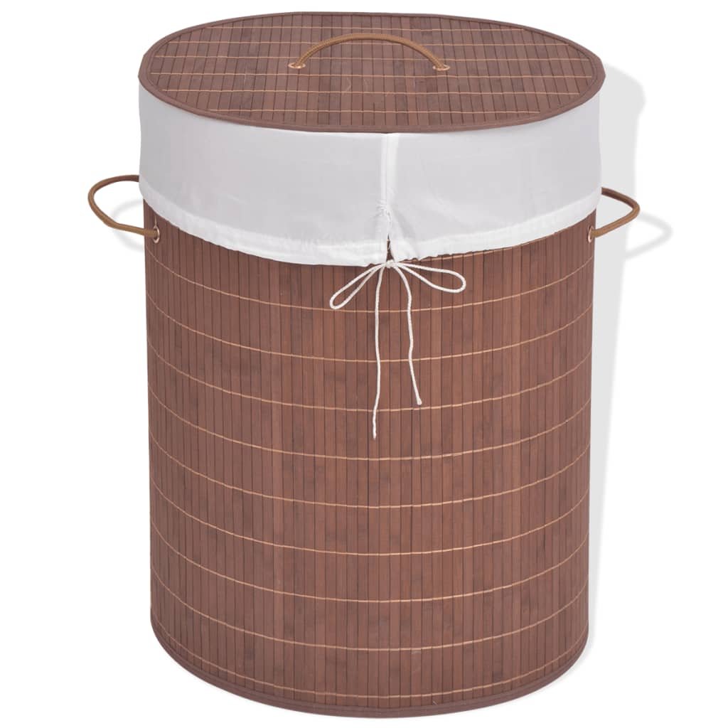 Walplus Oval Bamboo Laundry Bin - Brown - 45 x 35 x 60 cm