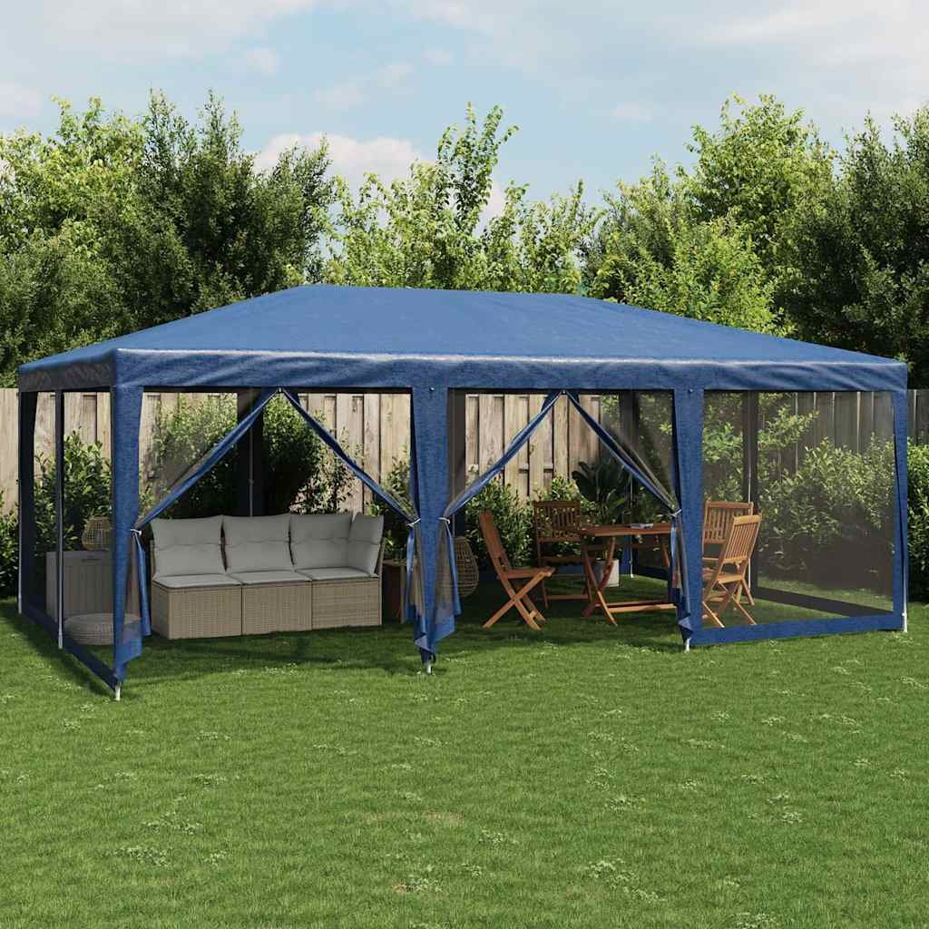 Walplus 6 x 4 m HDPE Party Tent with 10 Mesh Sidewalls - Blue
