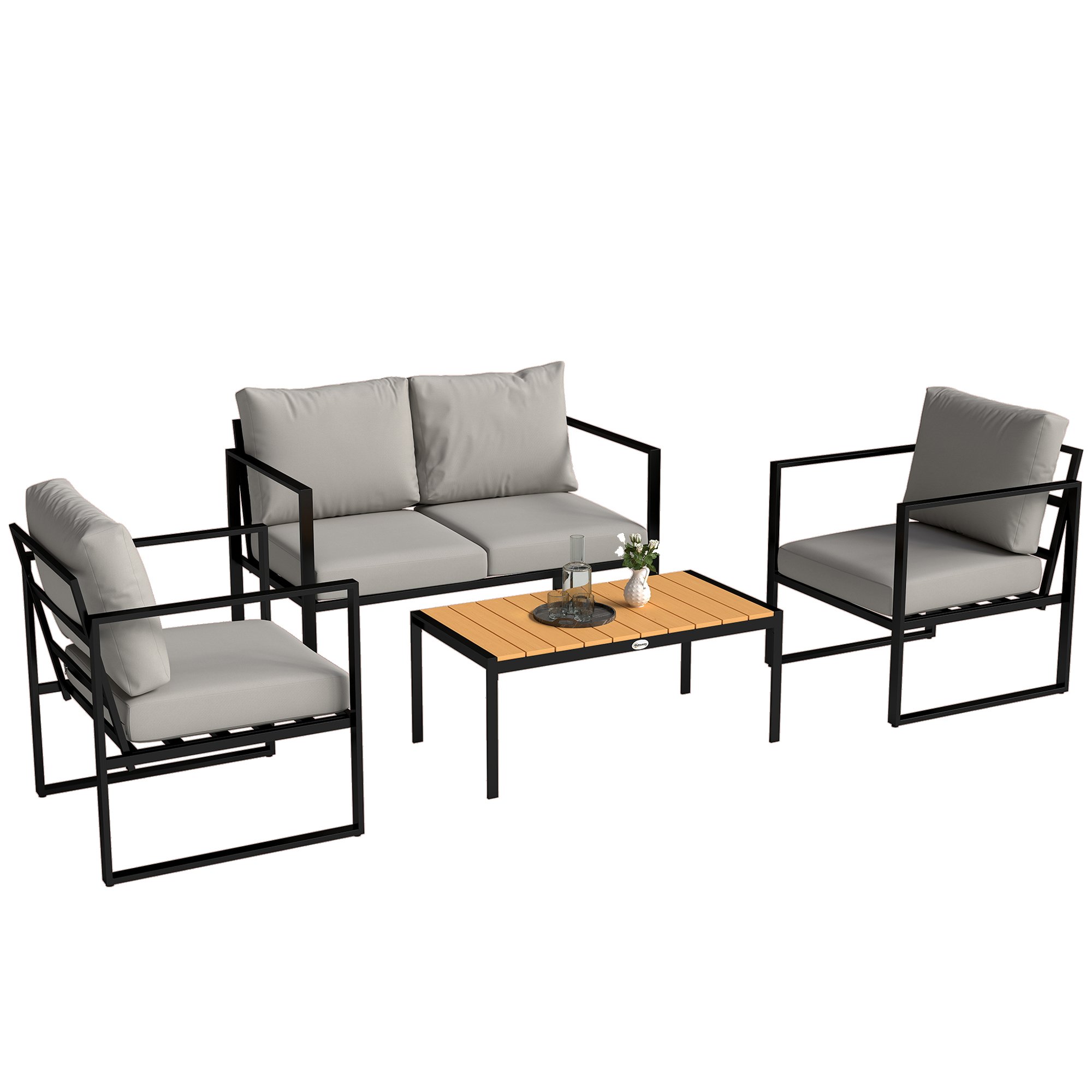 Outsunny 4 Piece Patio Furniture with Slatted Table - Grey